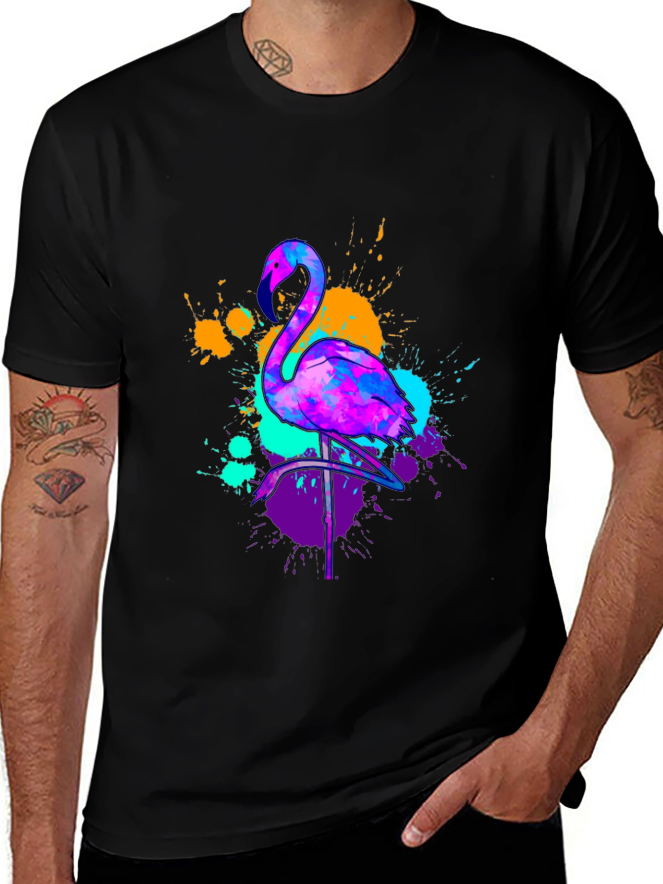 Neon Flamingo Graphic Tee - Vivid Mens T-Shirt