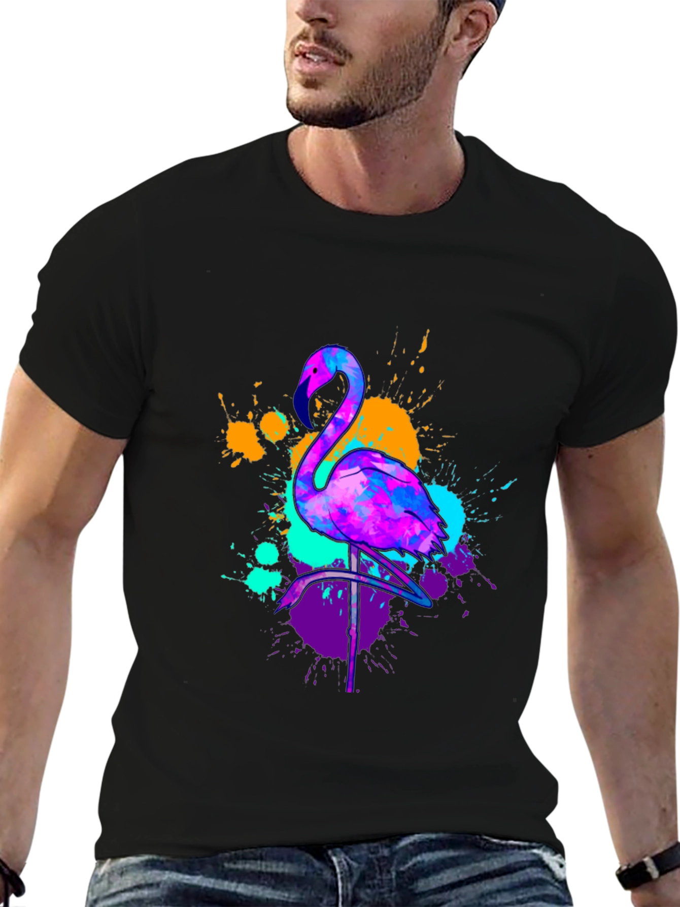 Neon Flamingo Graphic Tee - Vivid Mens T-Shirt