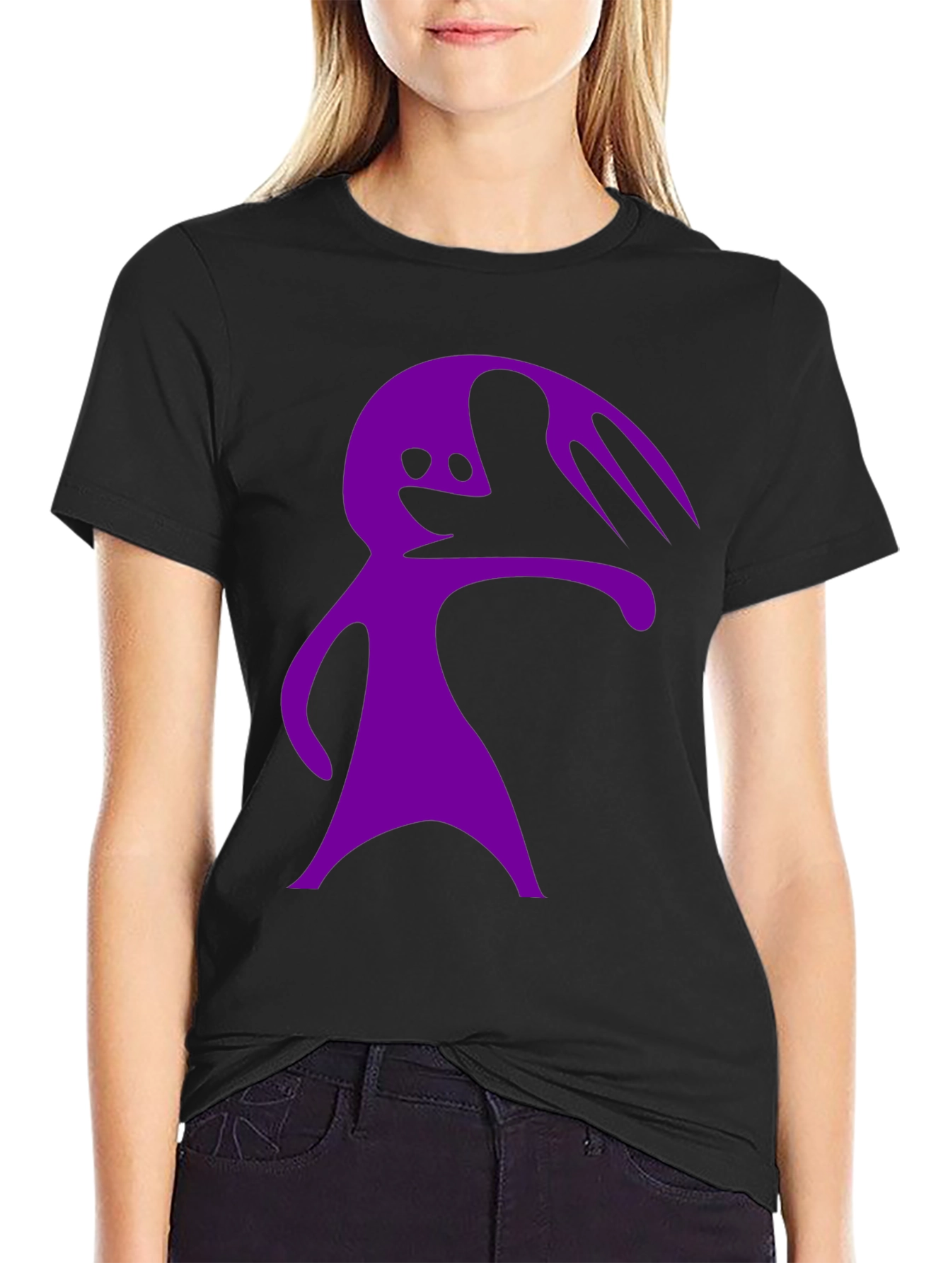 Purple Cartoon Character Graphic Black T-Shirt