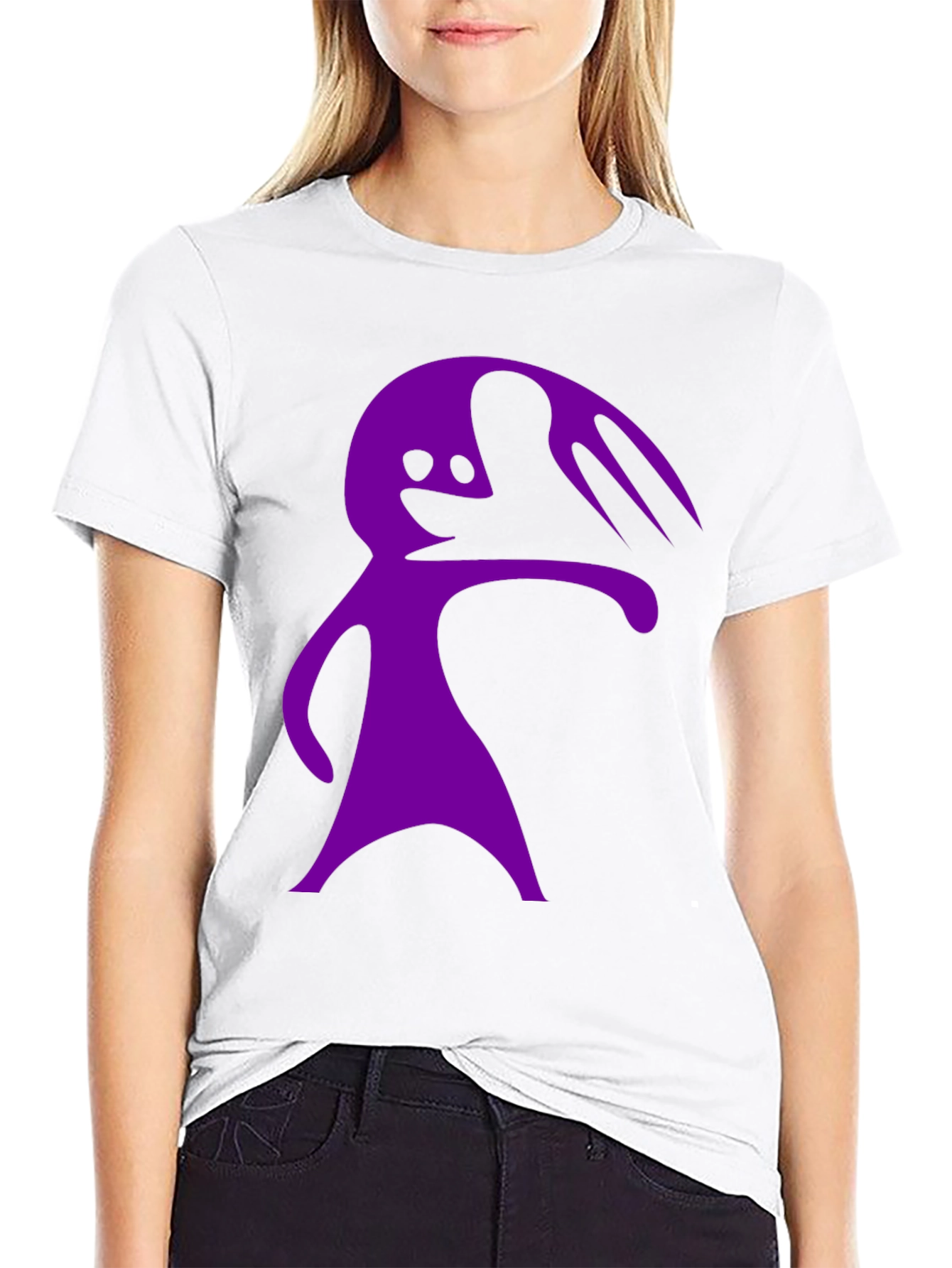 Purple Cartoon Character Graphic Black T-Shirt