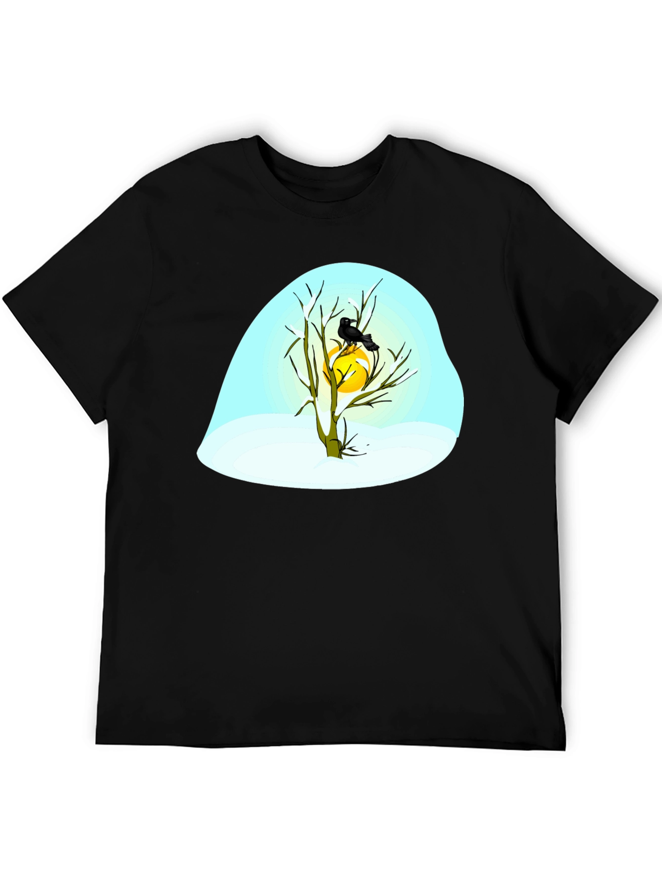 Winter Raven Graphic Tee - Black Cotton Blend