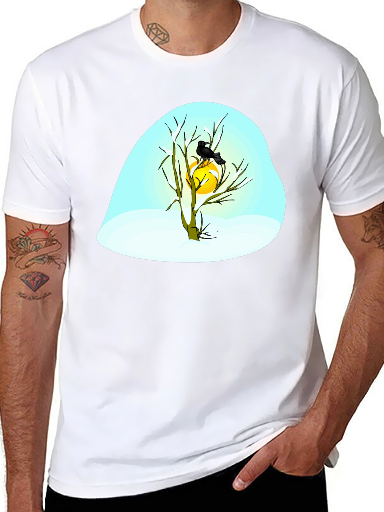 Winter Raven Graphic Tee - Black Cotton Blend