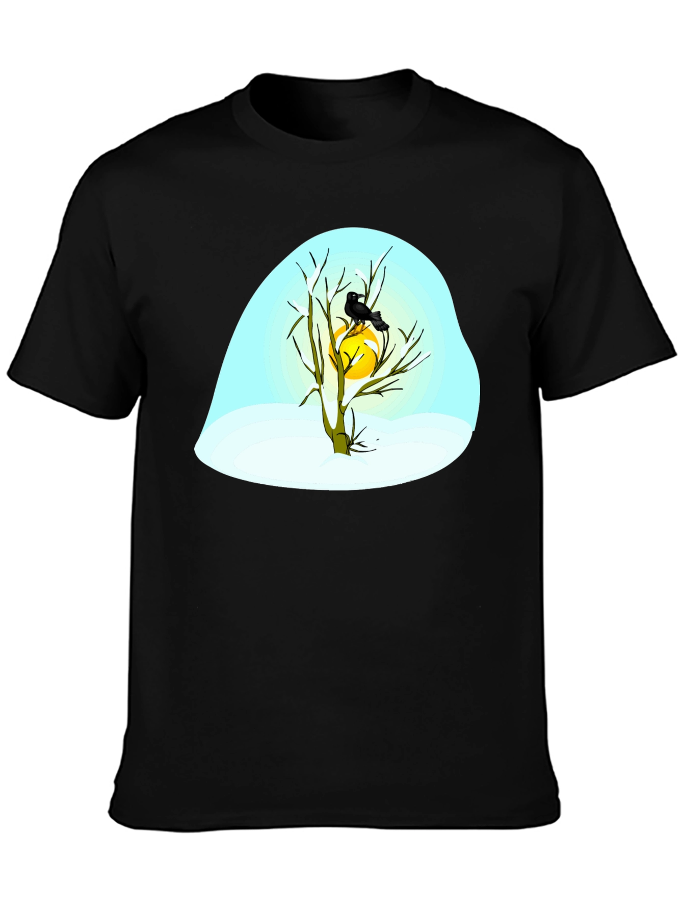 Winter Raven Graphic Tee - Black Cotton Blend