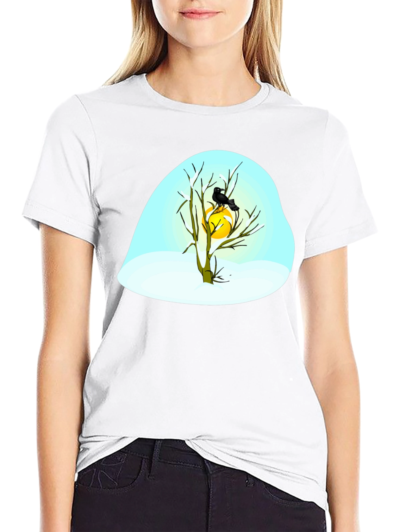 Winter Raven Graphic Tee - Black Cotton Blend