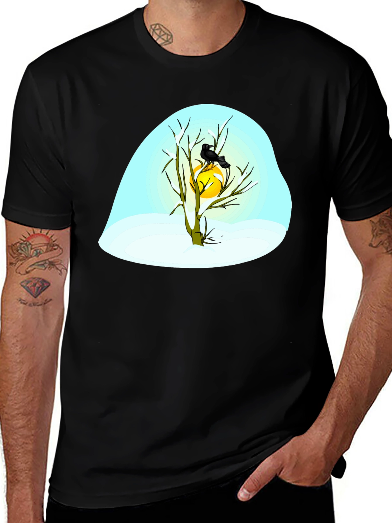 Winter Raven Graphic Tee - Black Cotton Blend