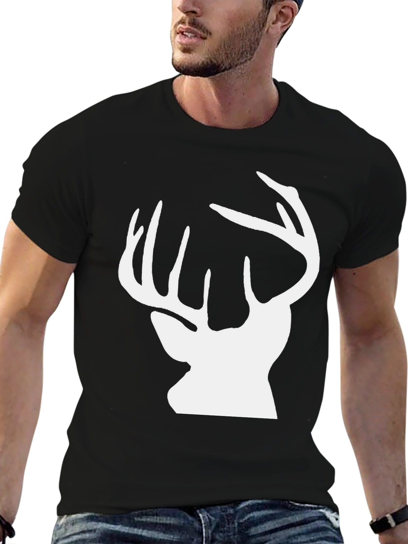 Deer Silhouette Graphic Tee - Black Cotton Comfort