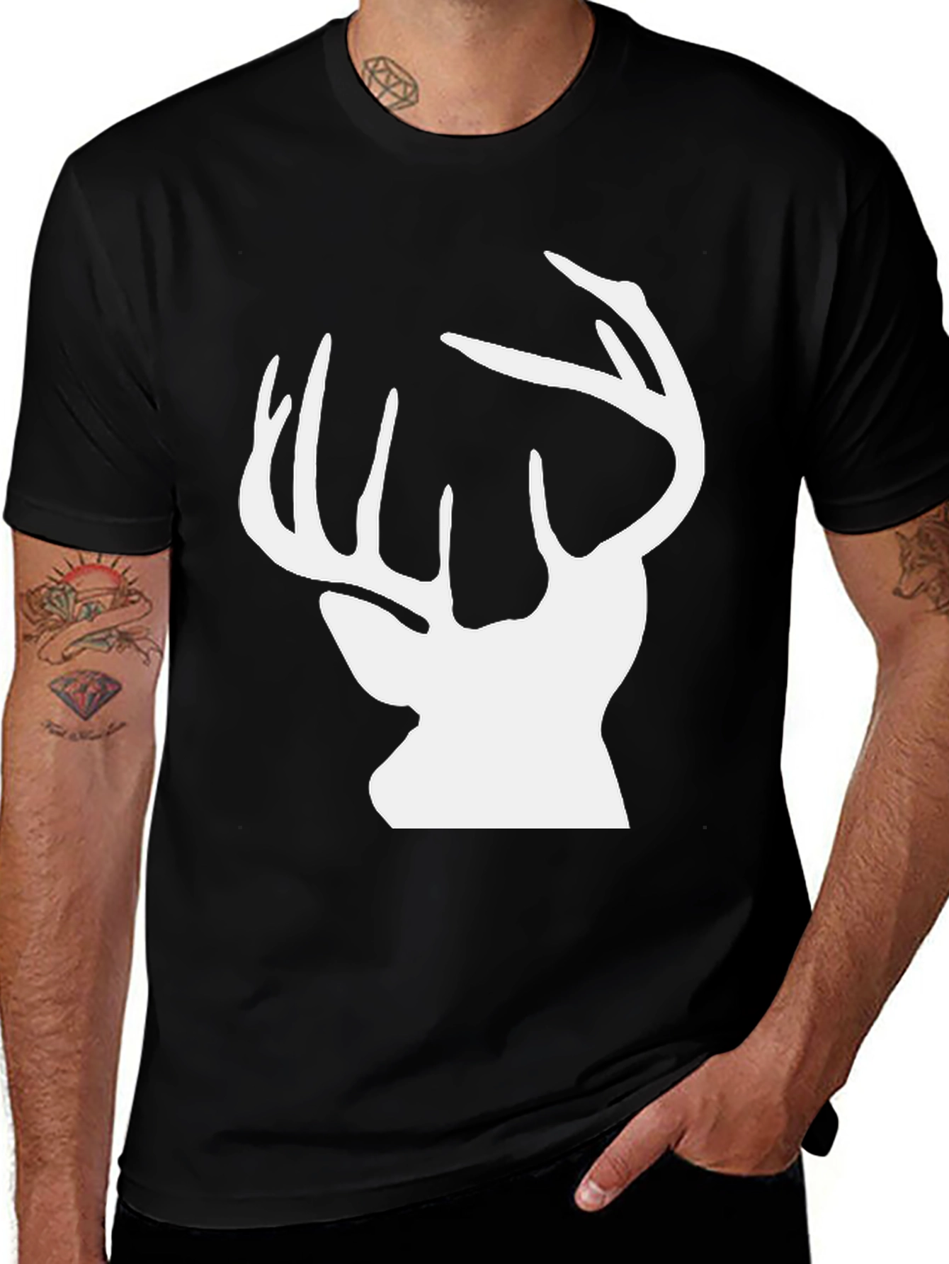 Deer Silhouette Graphic Tee - Black Cotton Comfort