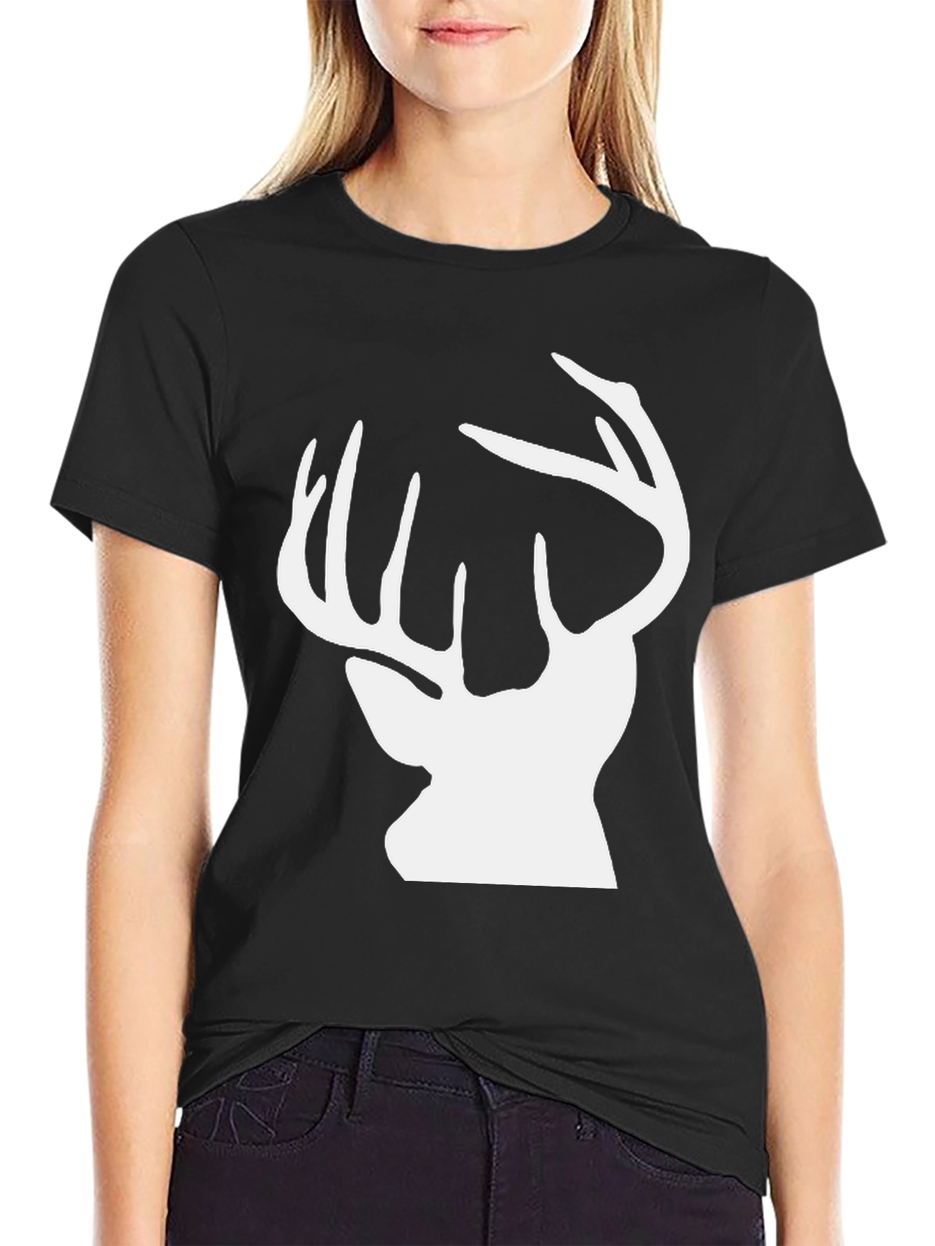 Deer Silhouette Graphic Tee - Black Cotton Comfort