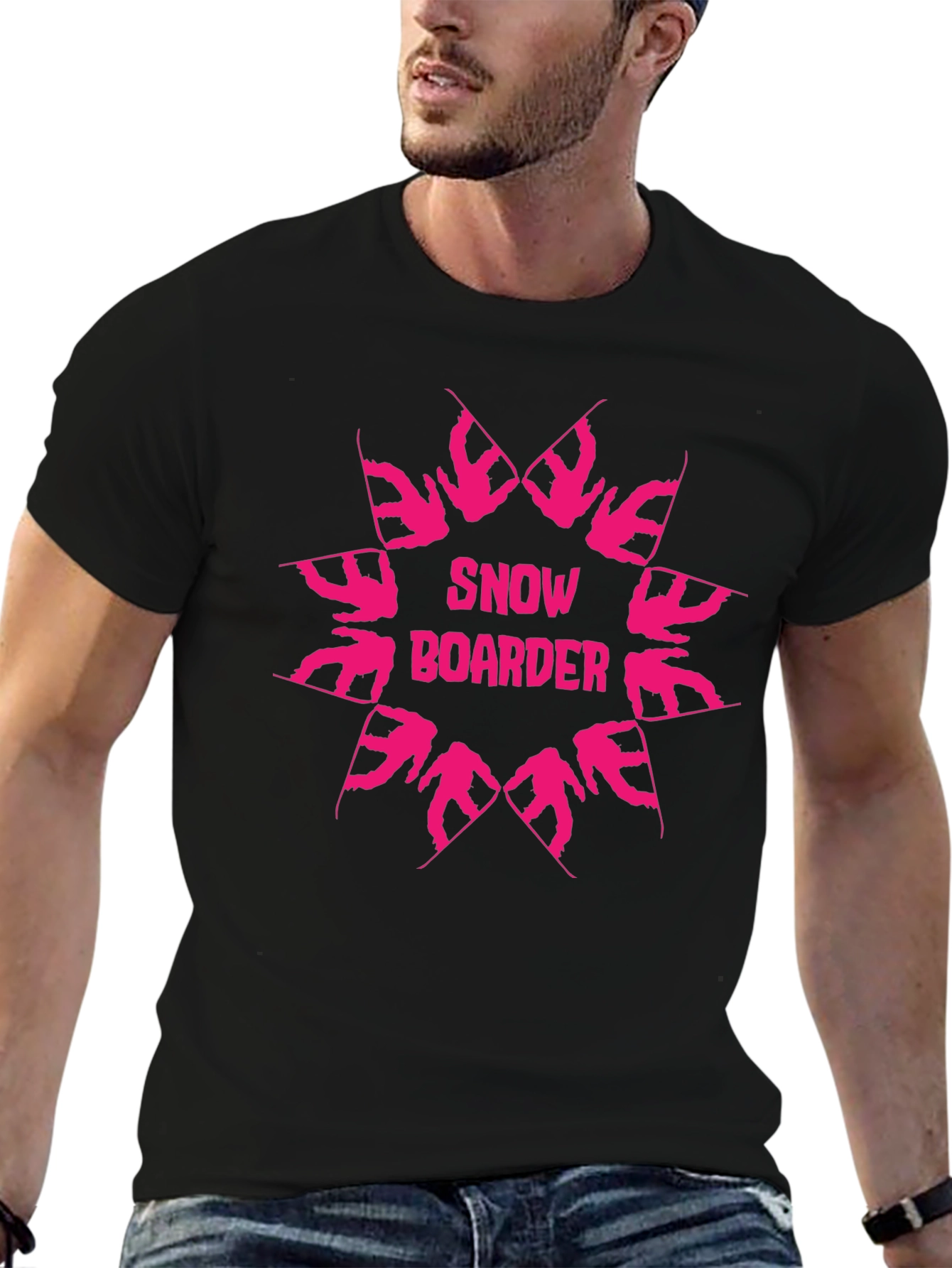 Snowboarder Graphic Tee - Black Cotton T-Shirt