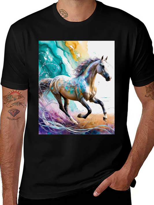 Watercolor Horse Graphic Tee - Stylish Mens T-Shirt