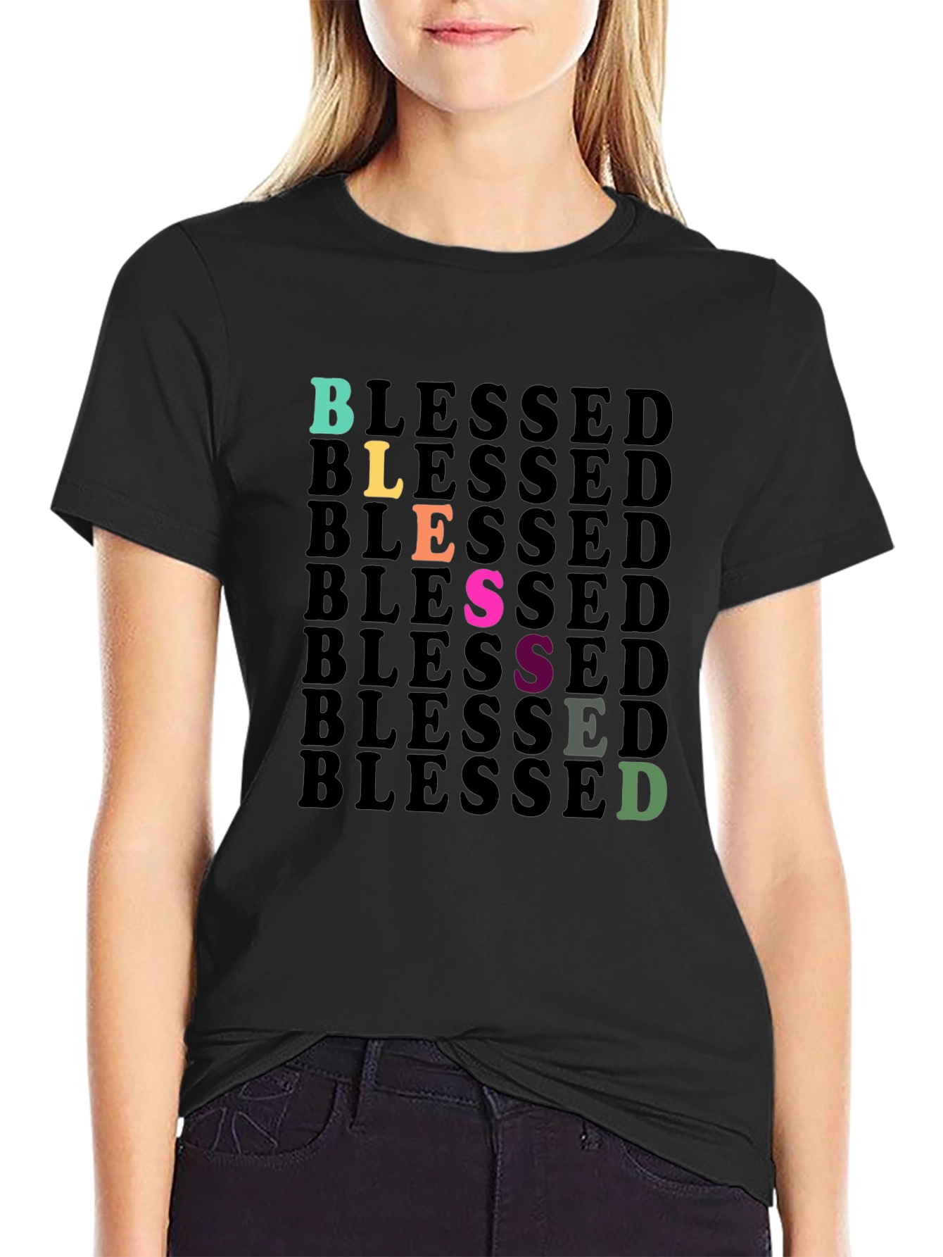 Blessed Graphic Print Black T-Shirt