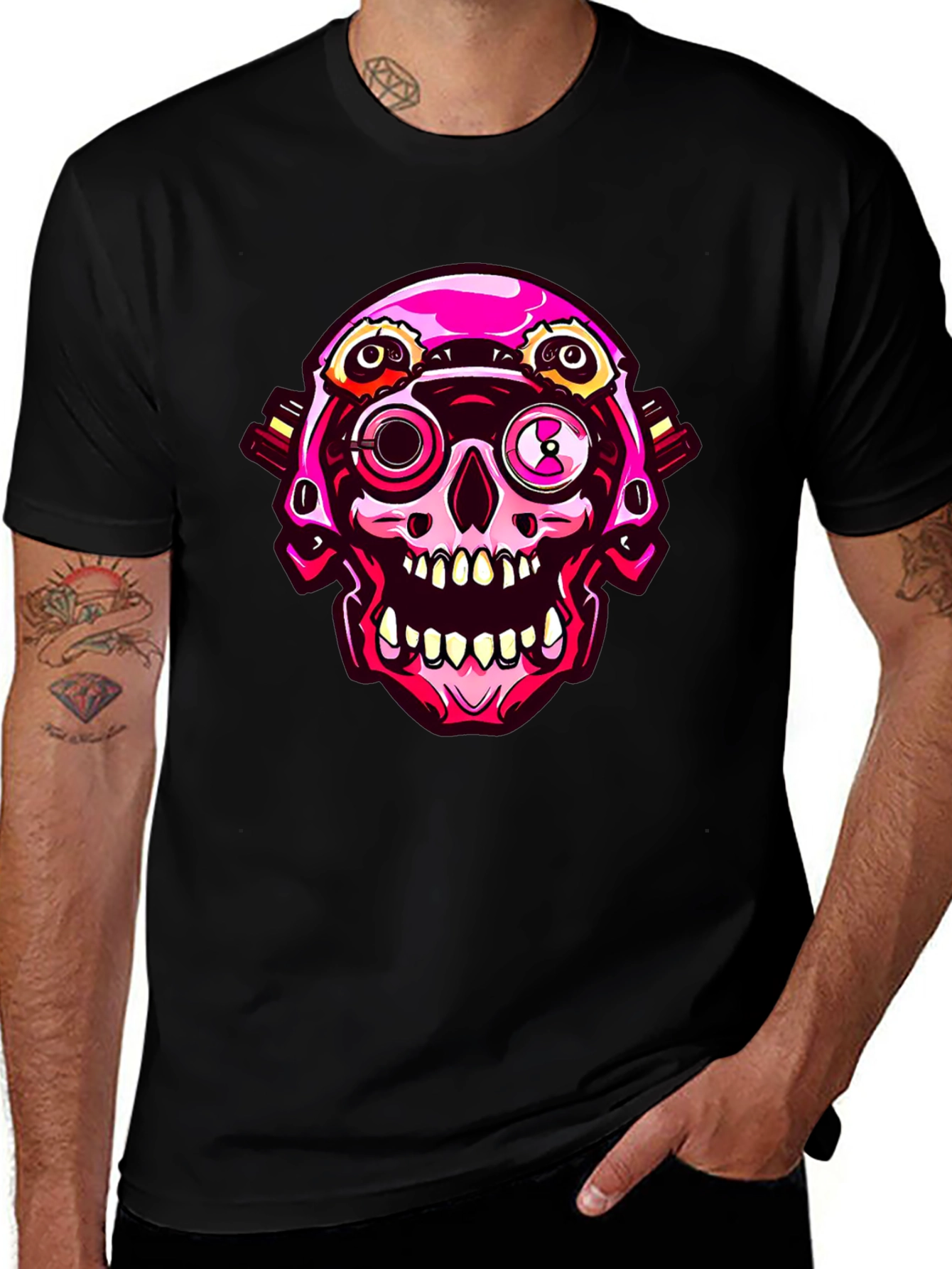 Cyberpunk Skull Graphic Tee - Cool Futuristic Design