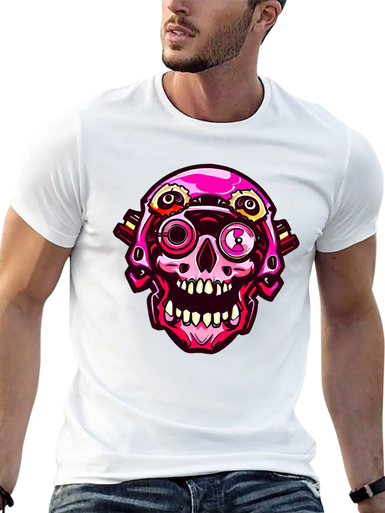 Cyberpunk Skull Graphic Tee - Cool Futuristic Design