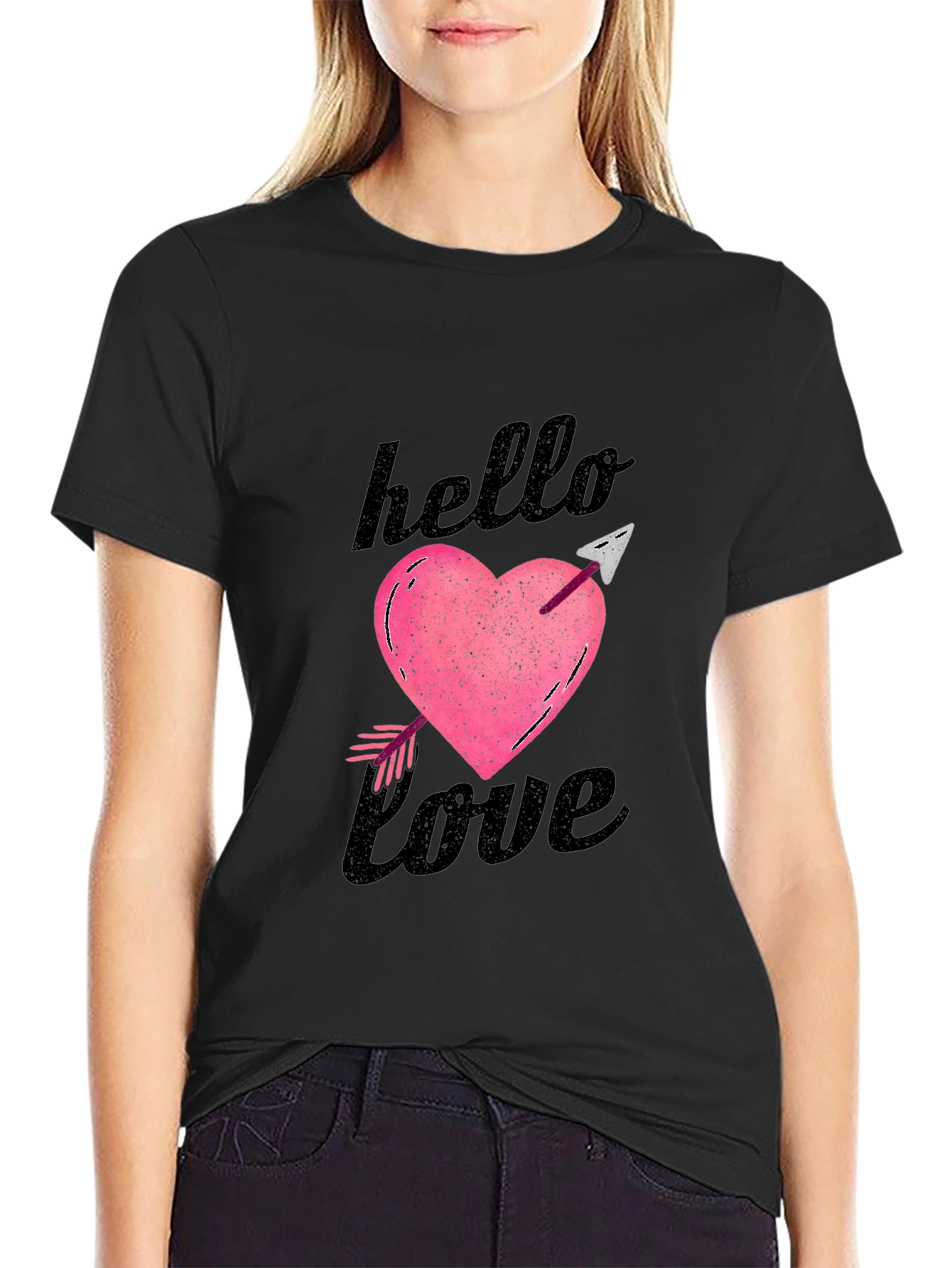 Hello Love Graphic Tee - Black Unisex T-Shirt