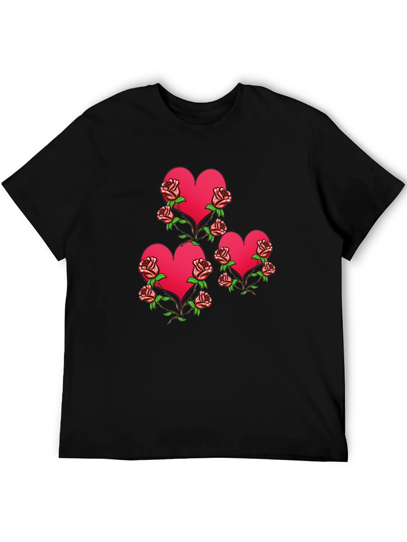 Heart & Roses Graphic Black T-Shirt