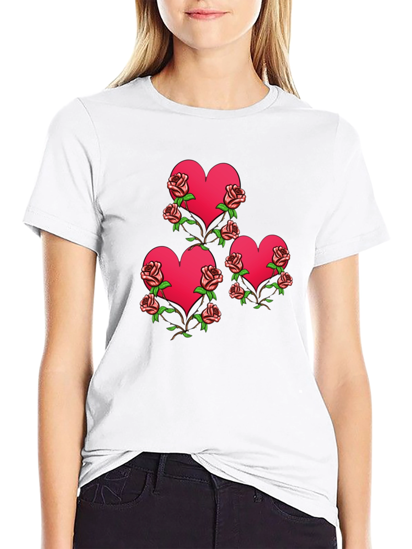 Heart & Roses Graphic Black T-Shirt
