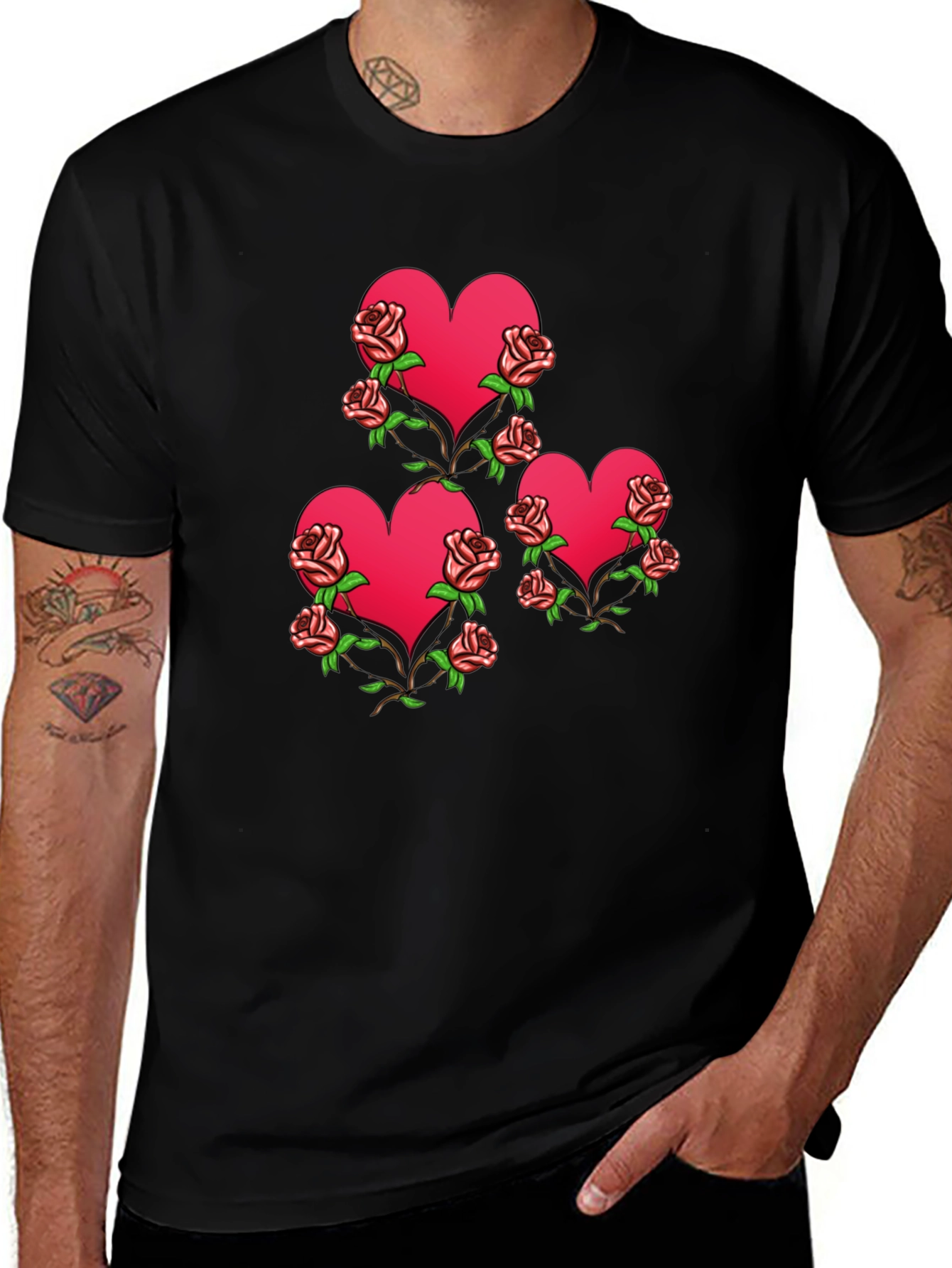 Heart & Roses Graphic Black T-Shirt