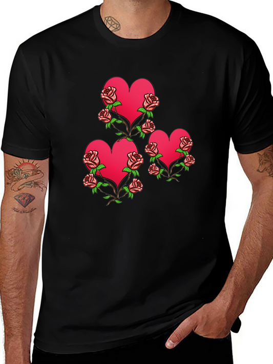 Heart & Roses Graphic Black T-Shirt