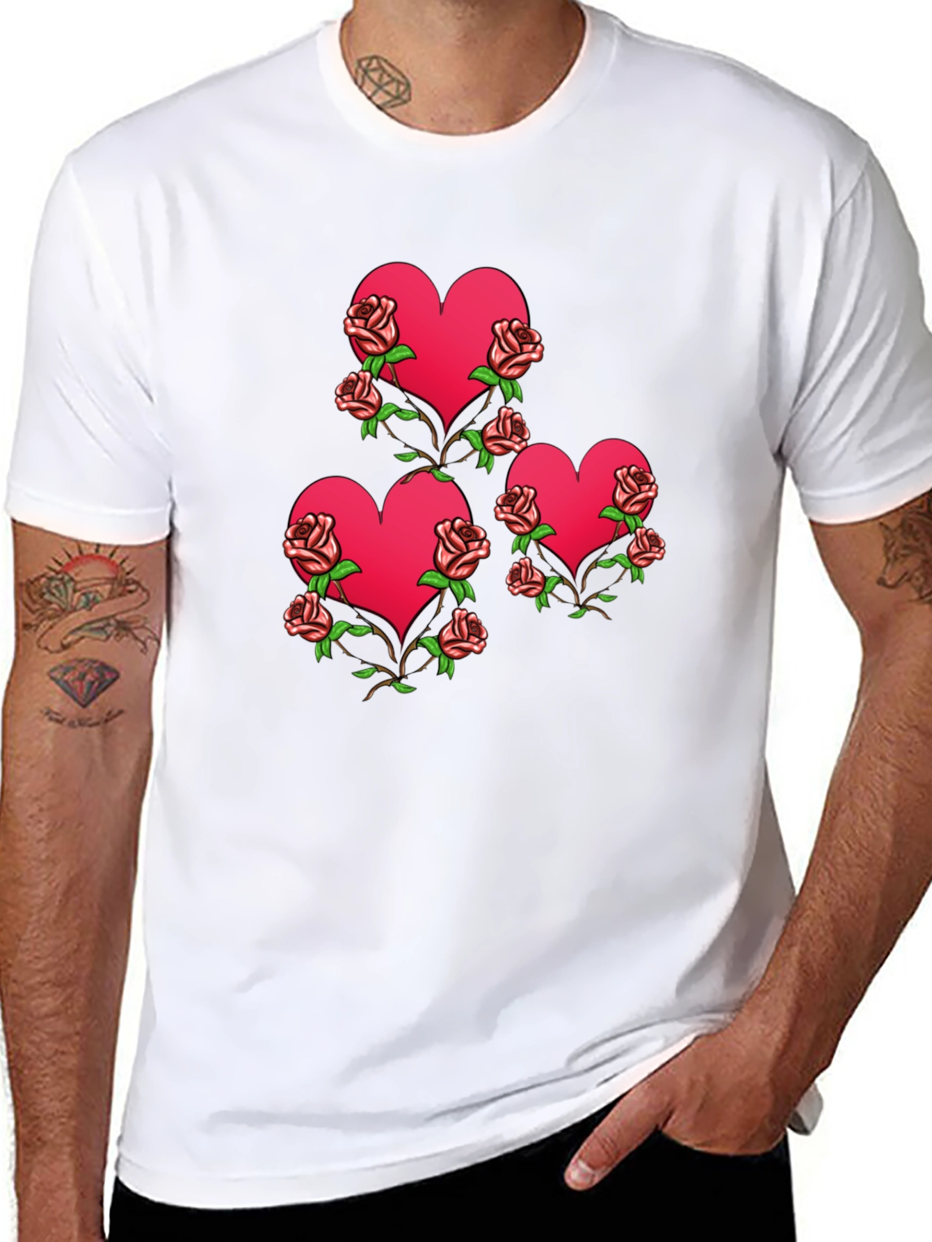 Heart & Roses Graphic Black T-Shirt
