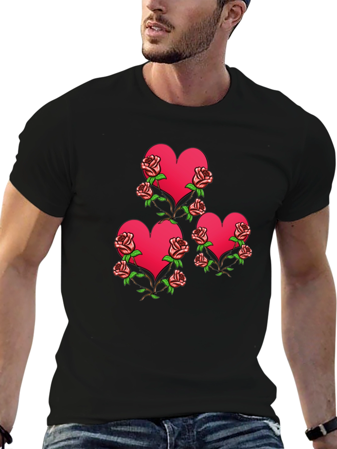 Heart & Roses Graphic Black T-Shirt