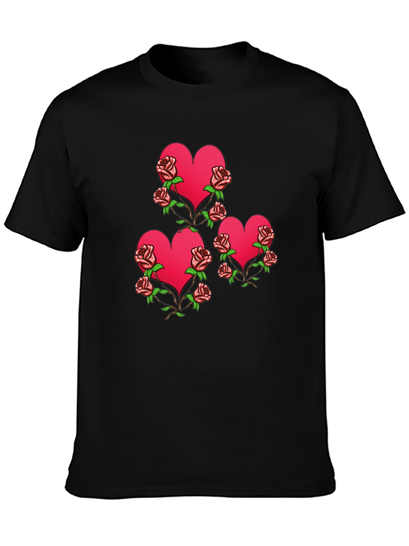 Heart & Roses Graphic Black T-Shirt