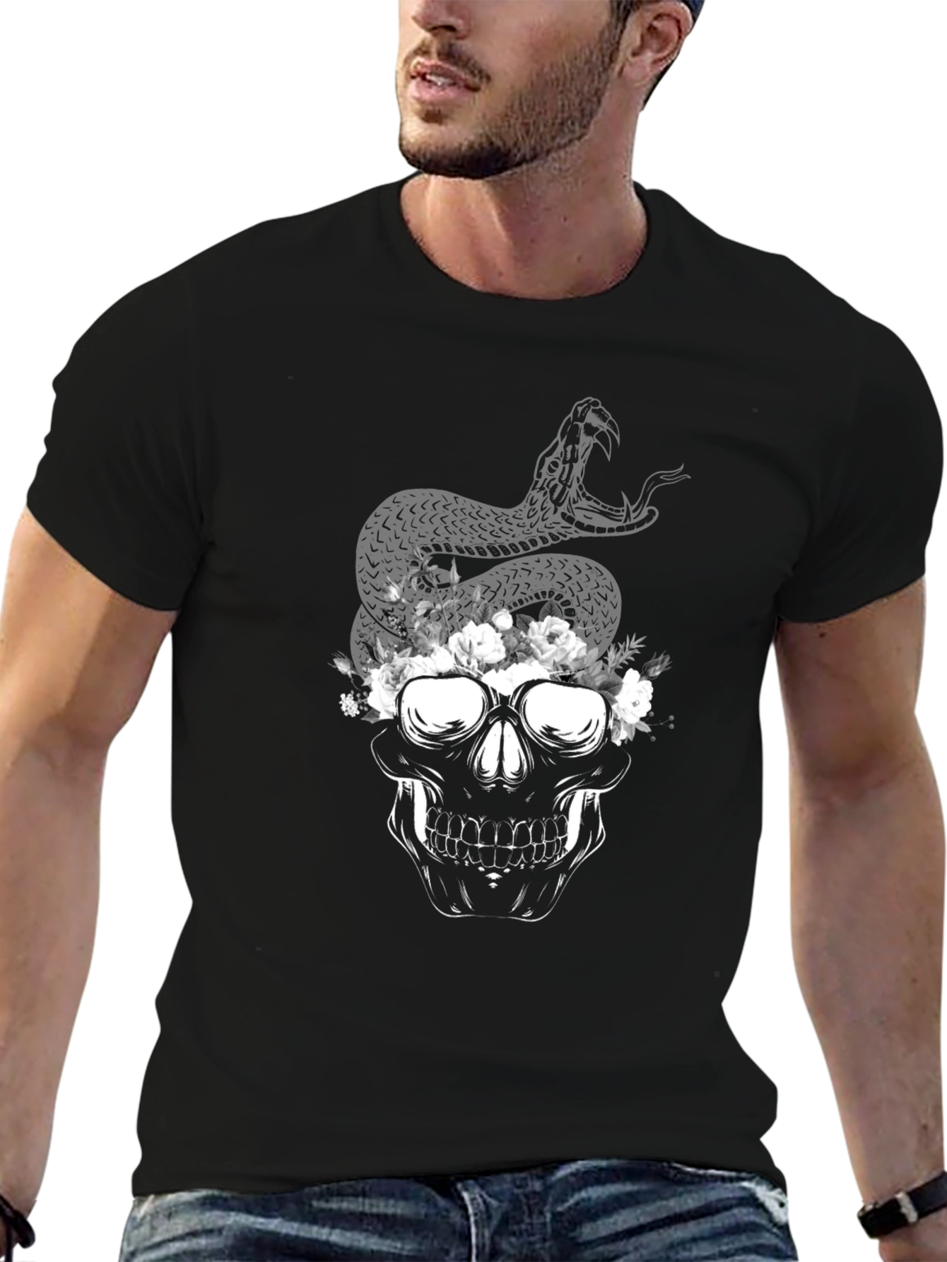 Skull Snake Graphic Tee - Dark Aesthetic Style