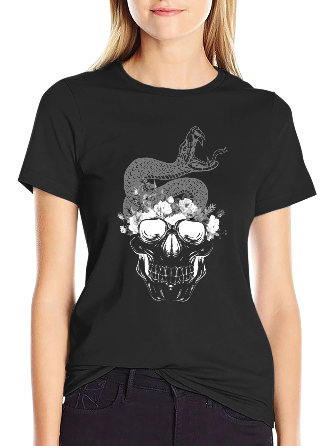 Skull Snake Graphic Tee - Dark Aesthetic Style