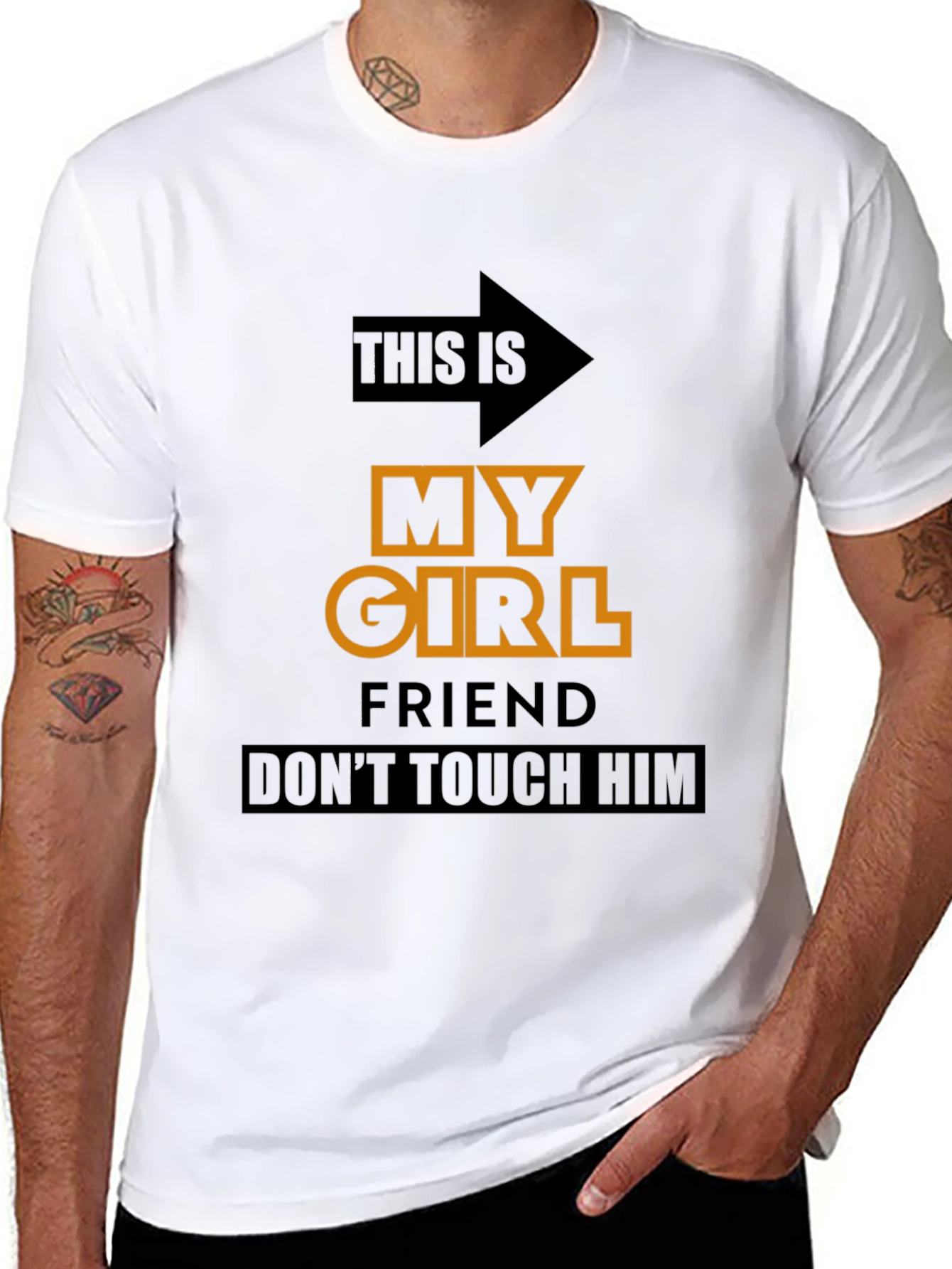 Funny Novelty T-Shirt: My Girlfriend Dont Touch Him