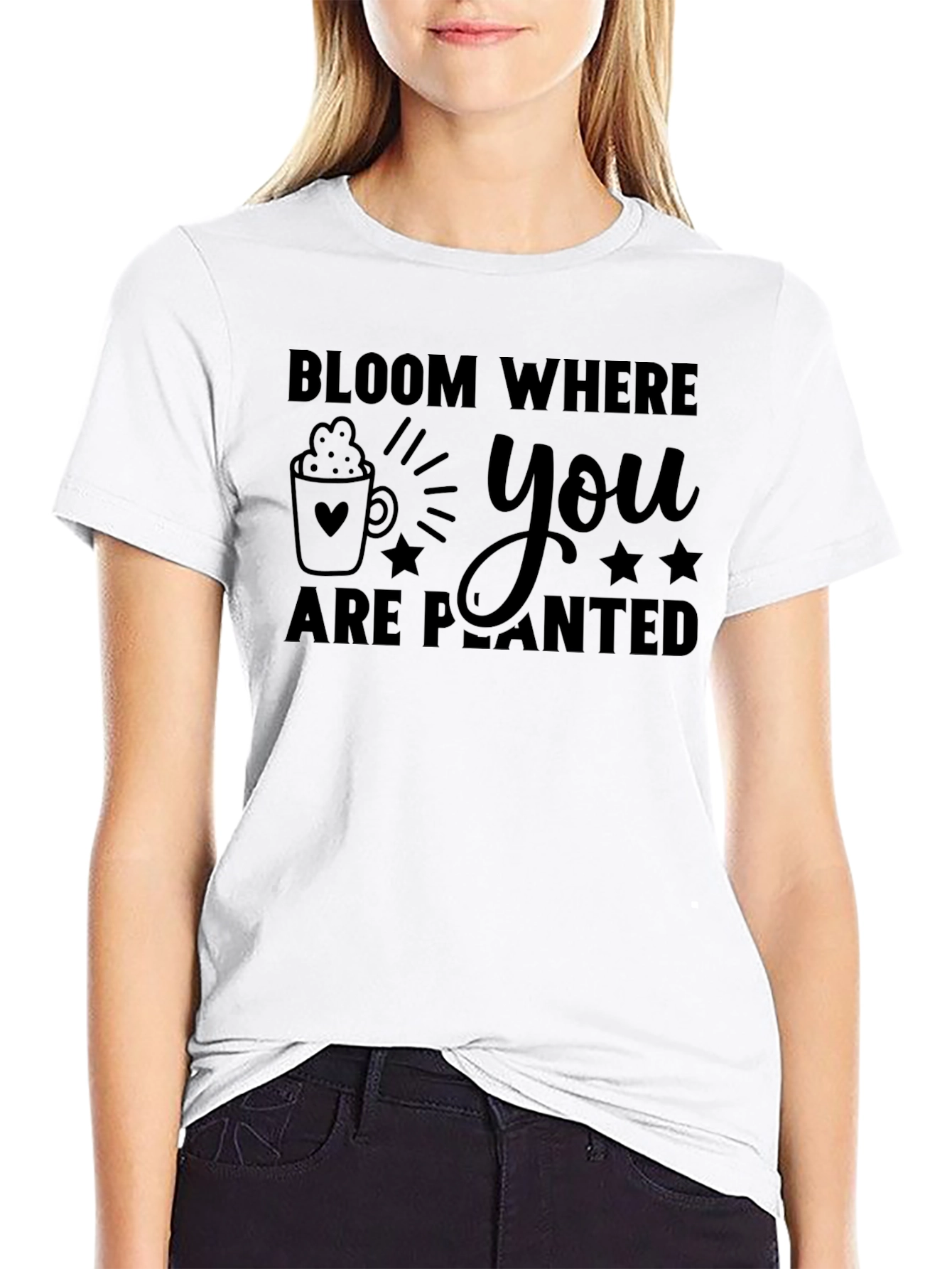 Bloom Where You Are Planted Black Graphic T-Shirt