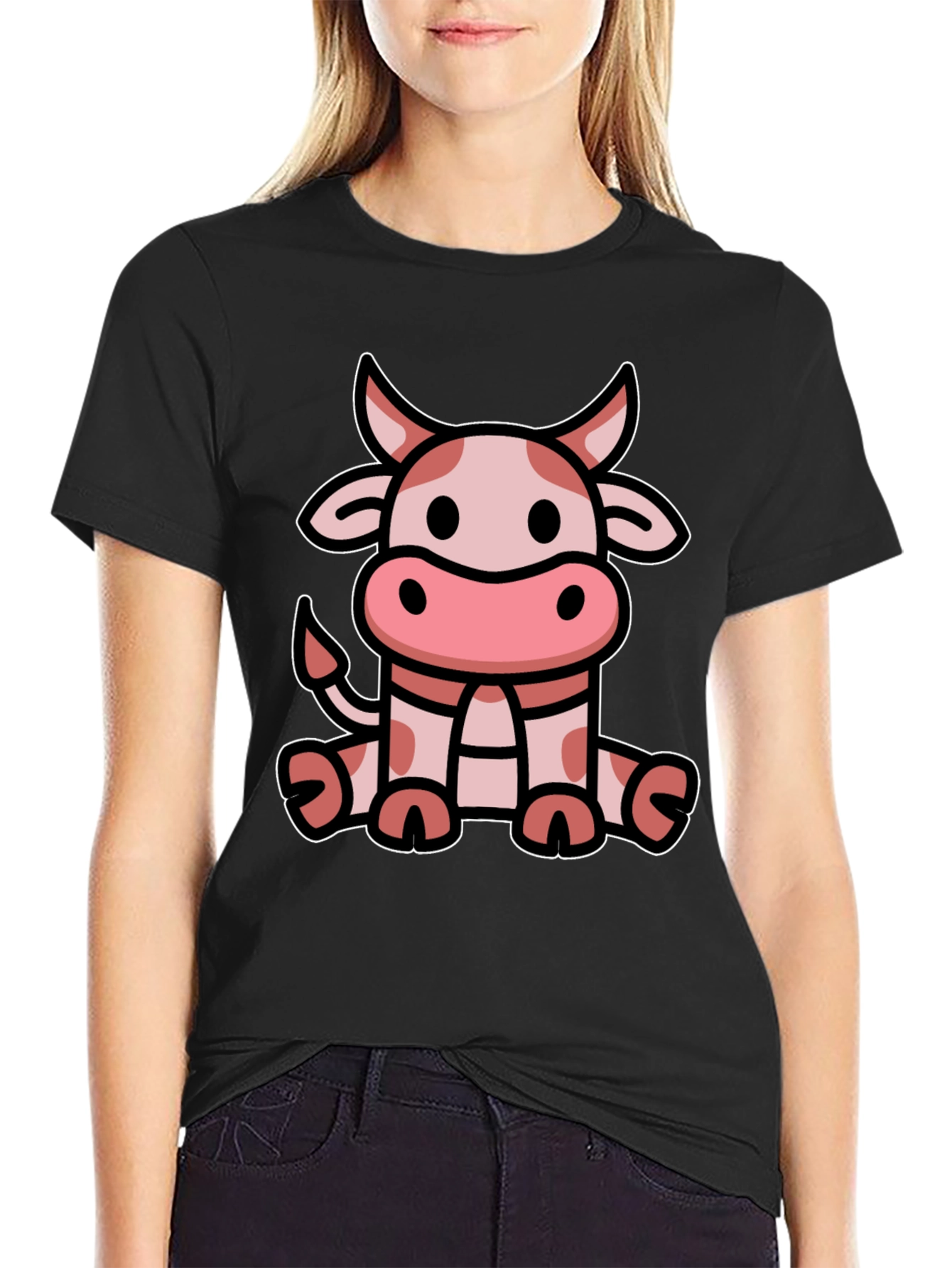 Cute Cow Graphic Tee - Black T-Shirt