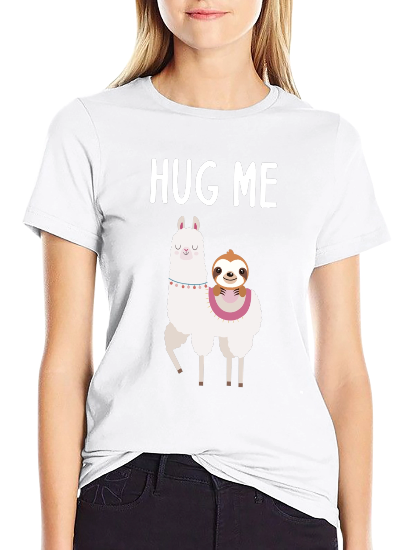 Hug Me Llama and Sloth Graphic Tee