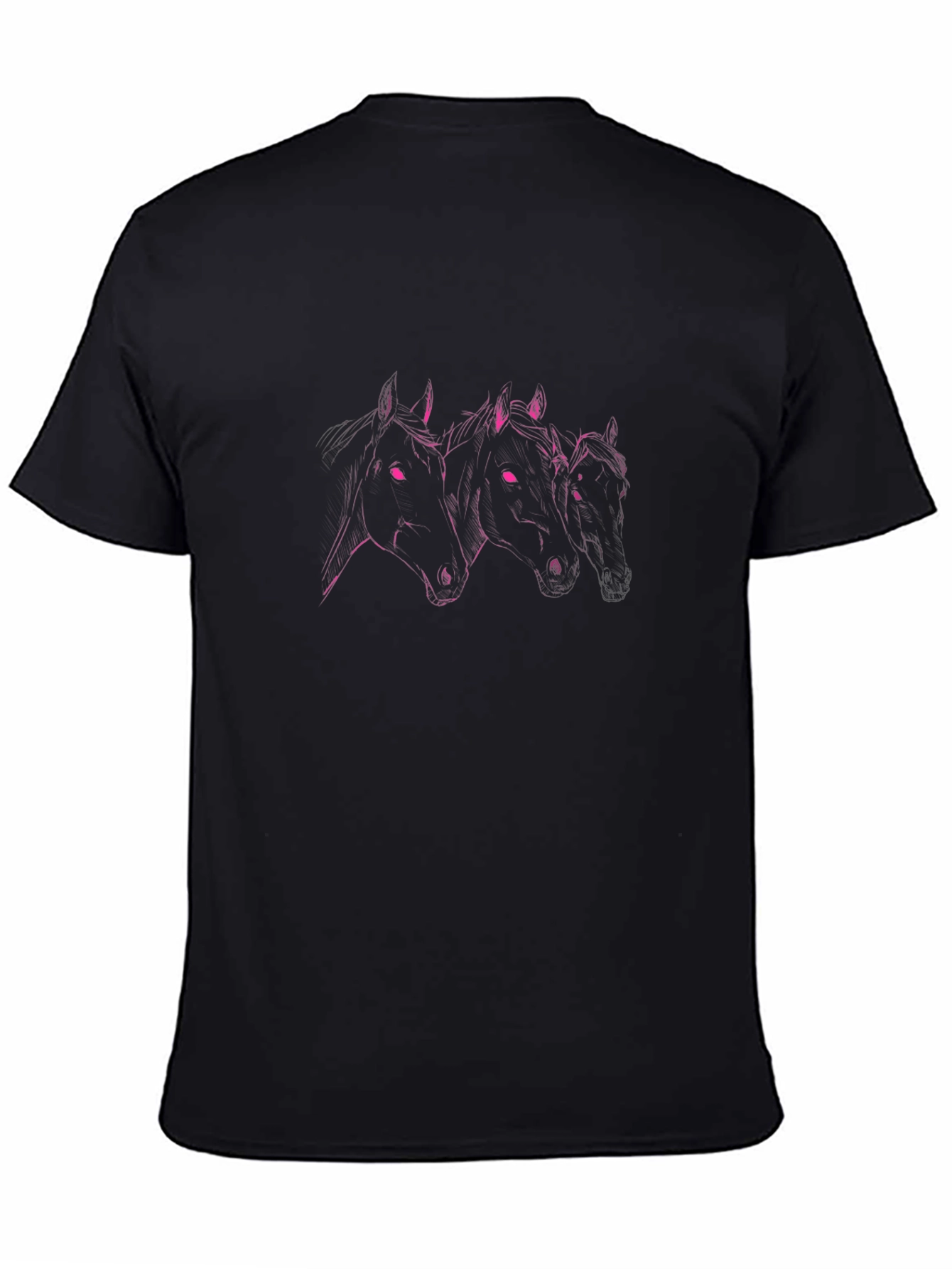 Black T-Shirt with Three Horse Heads Graphic