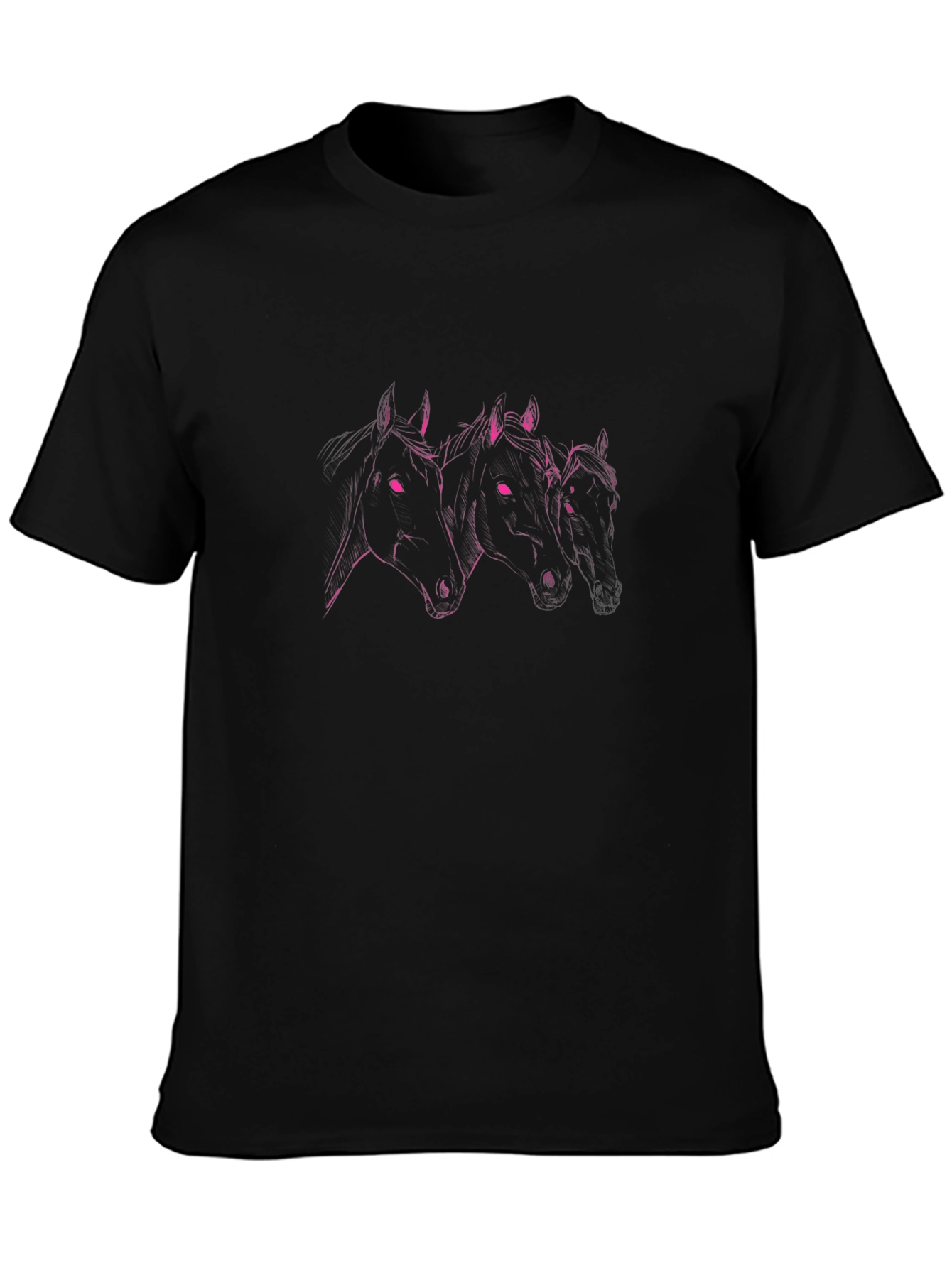 Black T-Shirt with Three Horse Heads Graphic