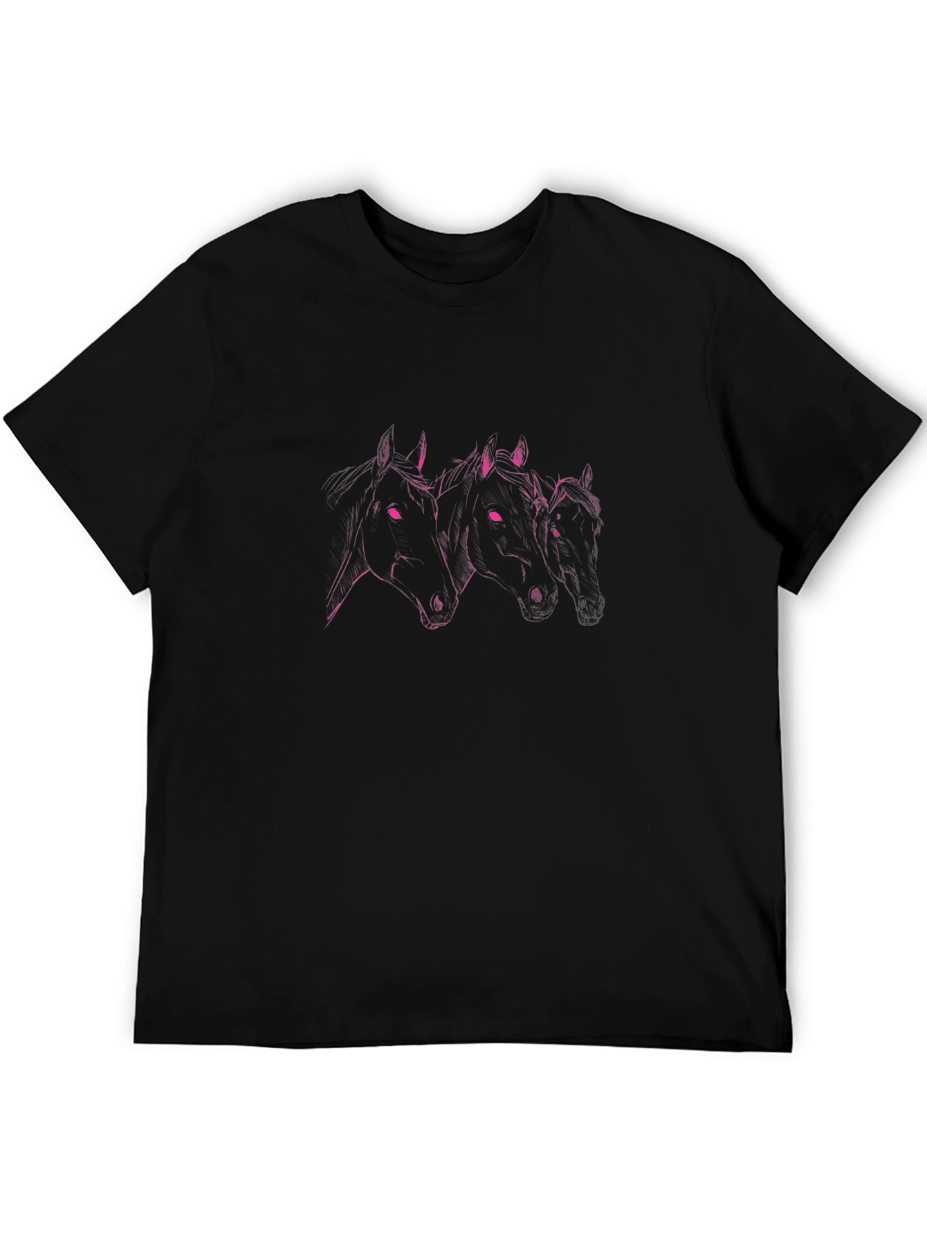 Black T-Shirt with Three Horse Heads Graphic