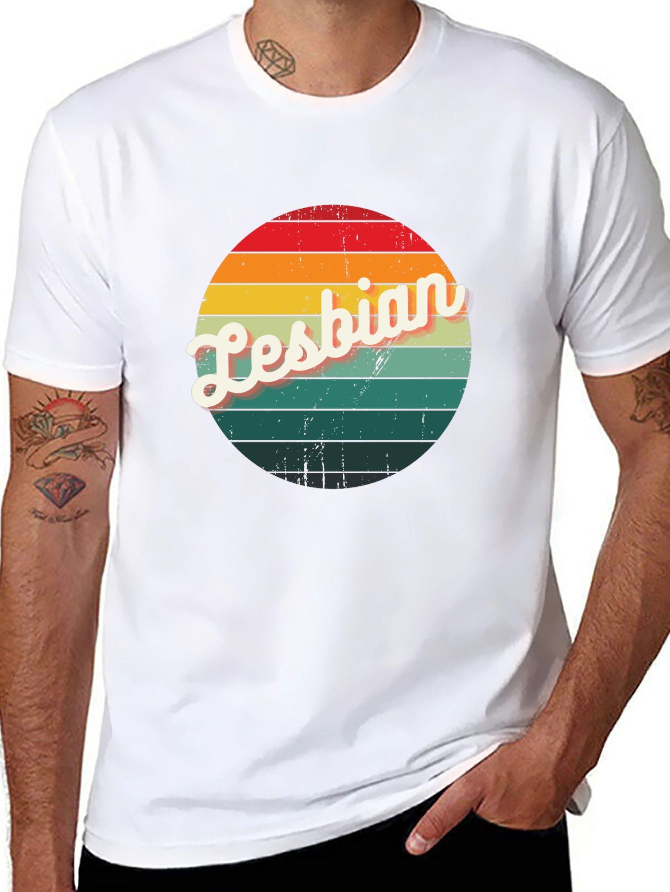 Retro Lesbian Pride T-Shirt - Black Crew Neck