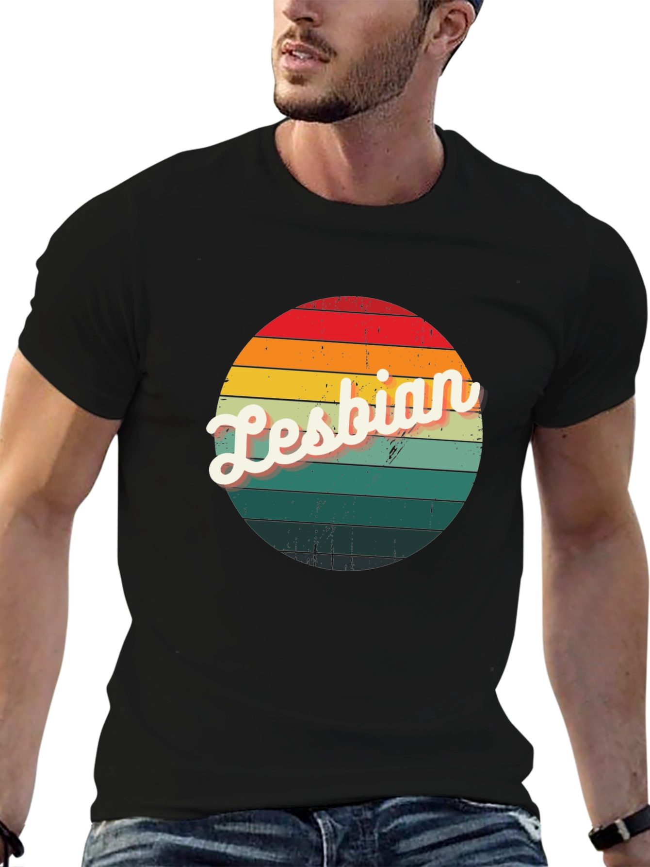 Retro Lesbian Pride T-Shirt - Black Crew Neck