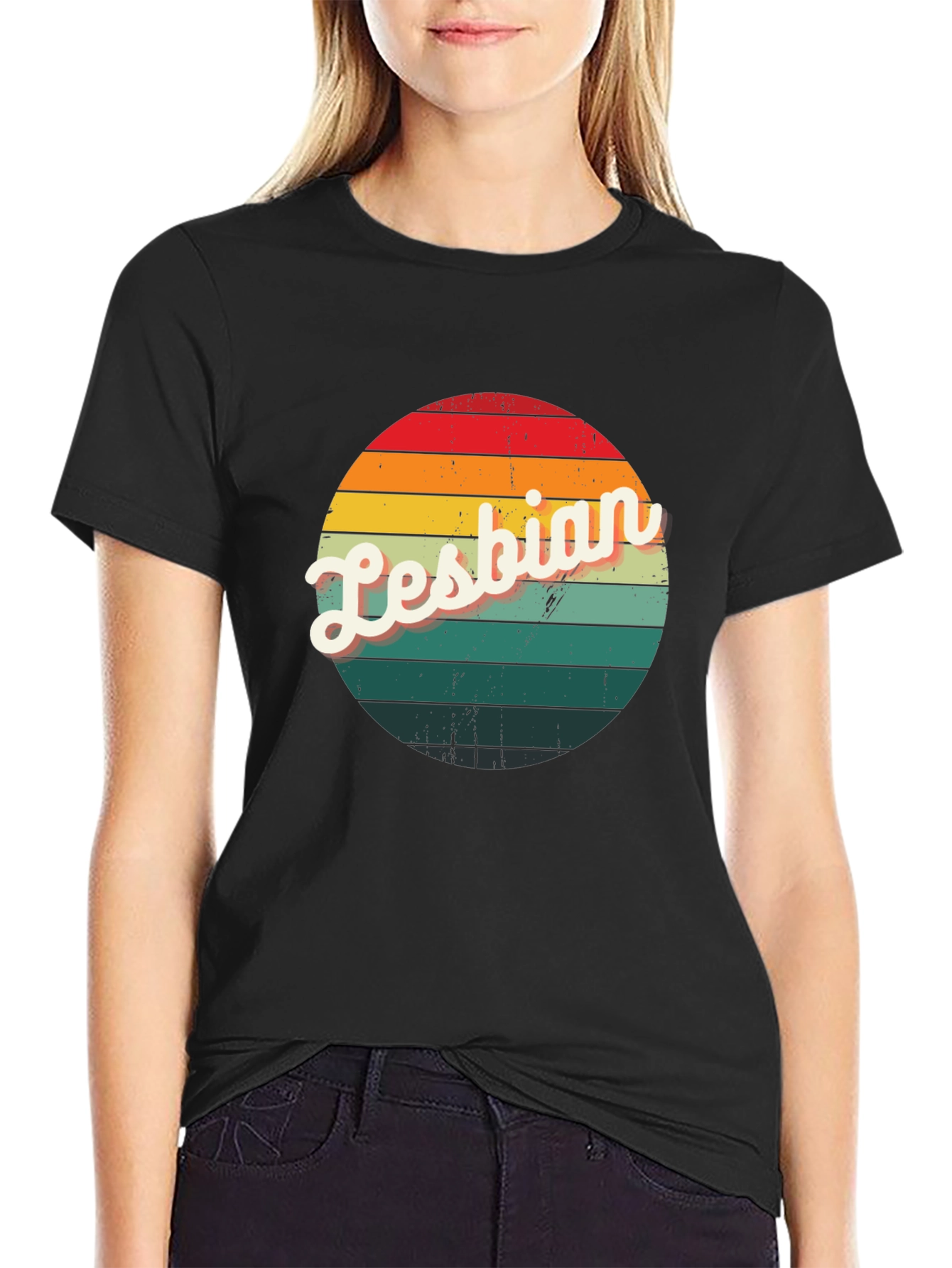 Retro Lesbian Pride T-Shirt - Black Crew Neck