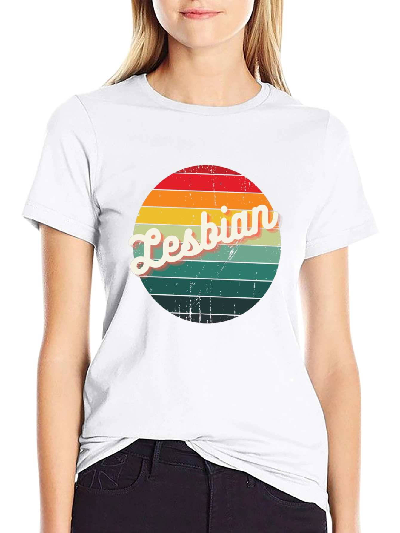 Retro Lesbian Pride T-Shirt - Black Crew Neck