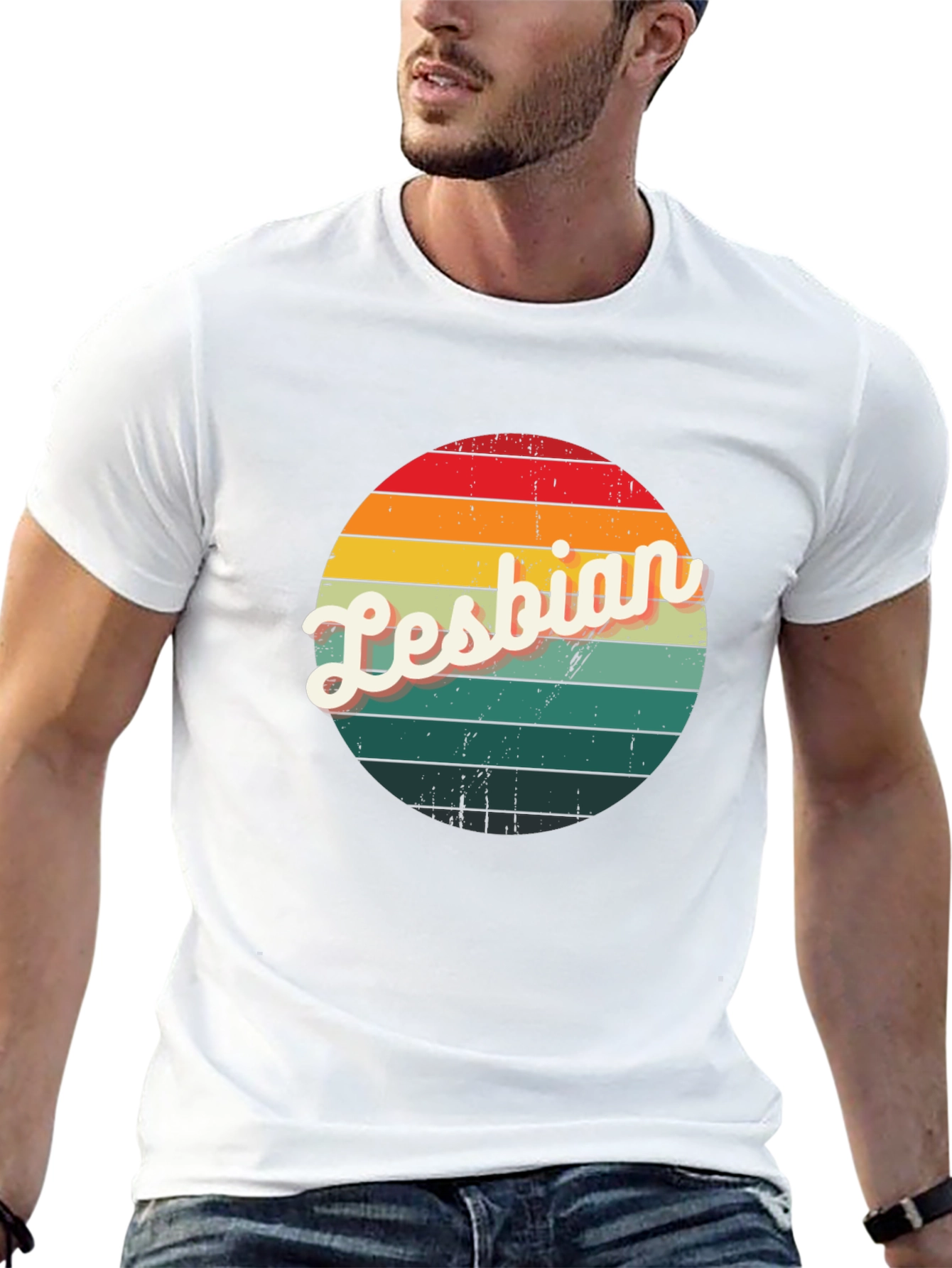 Retro Lesbian Pride T-Shirt - Black Crew Neck