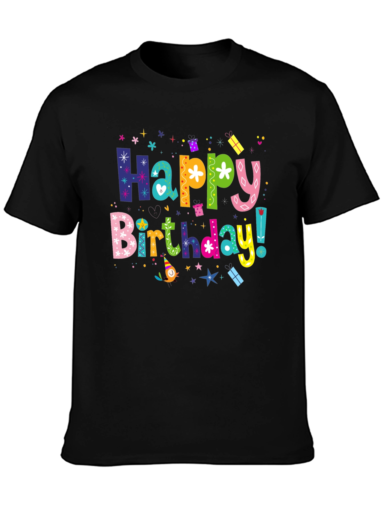 Happy Birthday Graphic Tee - Black Cotton
