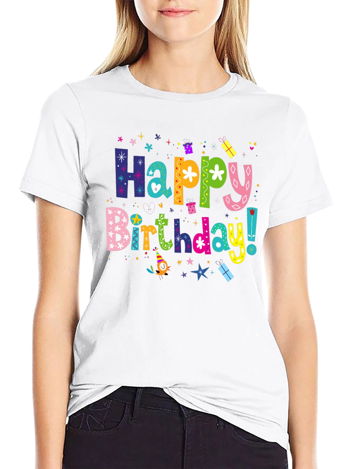 Happy Birthday Graphic Tee - Black Cotton
