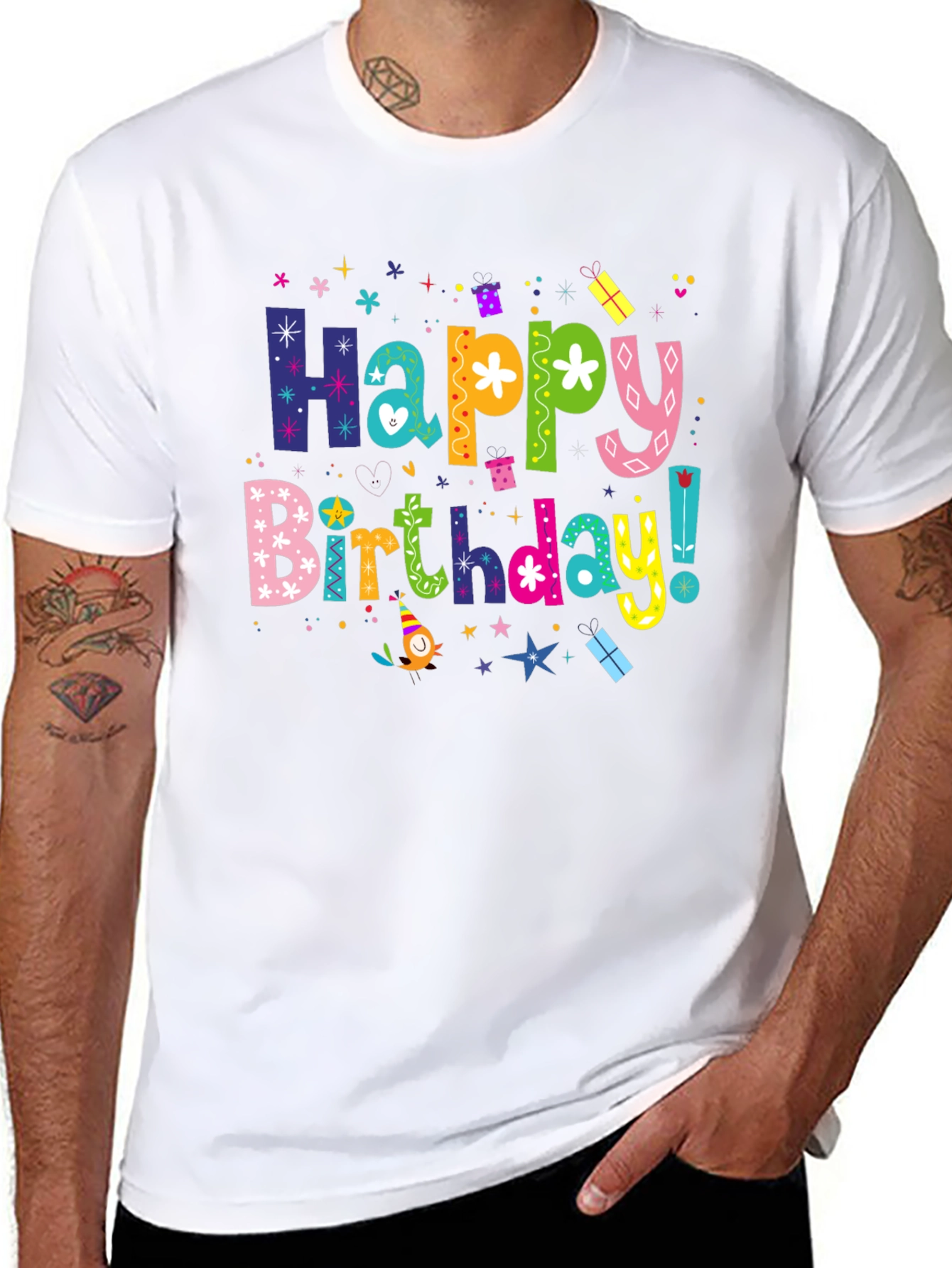Happy Birthday Graphic Tee - Black Cotton