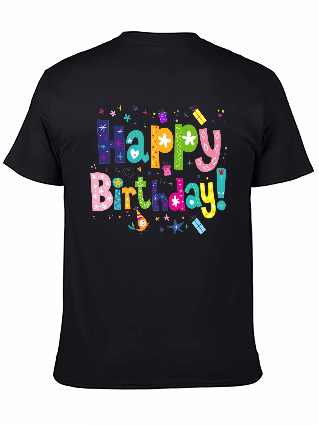 Happy Birthday Graphic Tee - Black Cotton