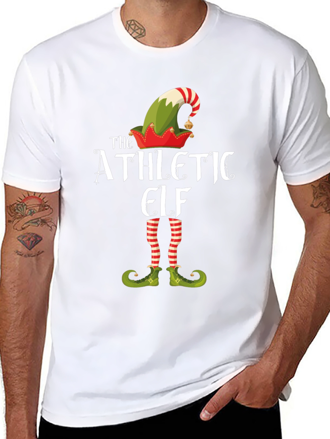 Athletic Elf T-Shirt Funny Christmas Holiday Tee