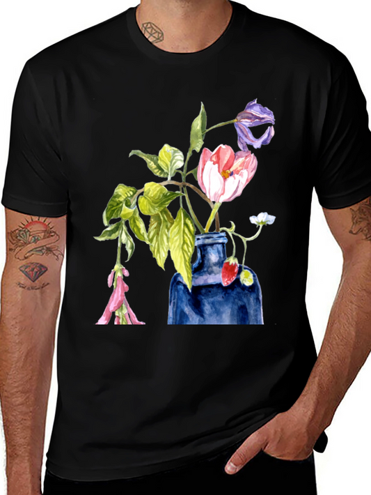 Floral Vase T-Shirt - Unique Watercolor Design