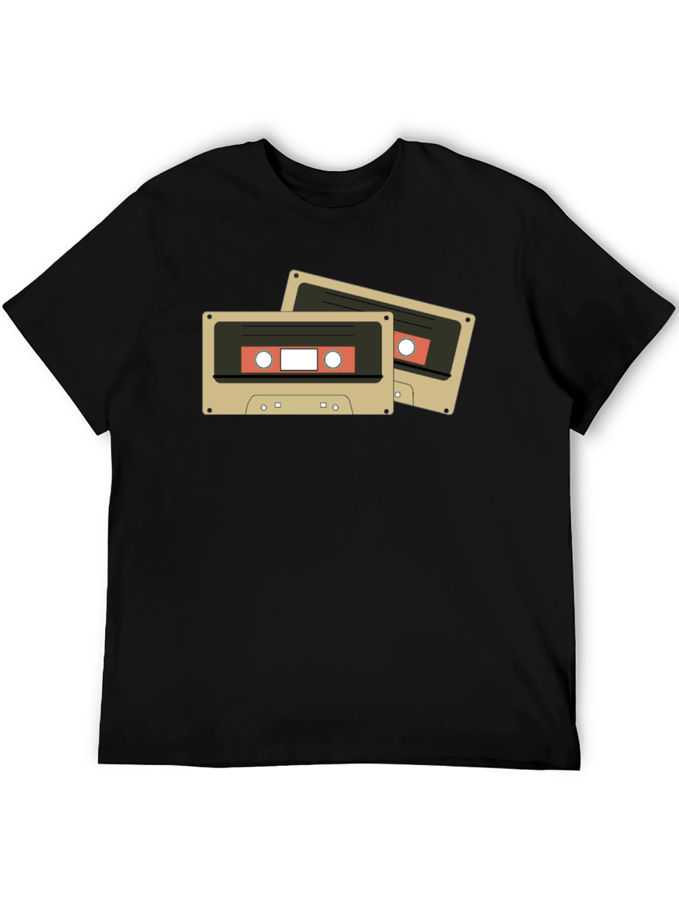 Retro Cassette Tape Graphic Tee - Black Cotton Blend