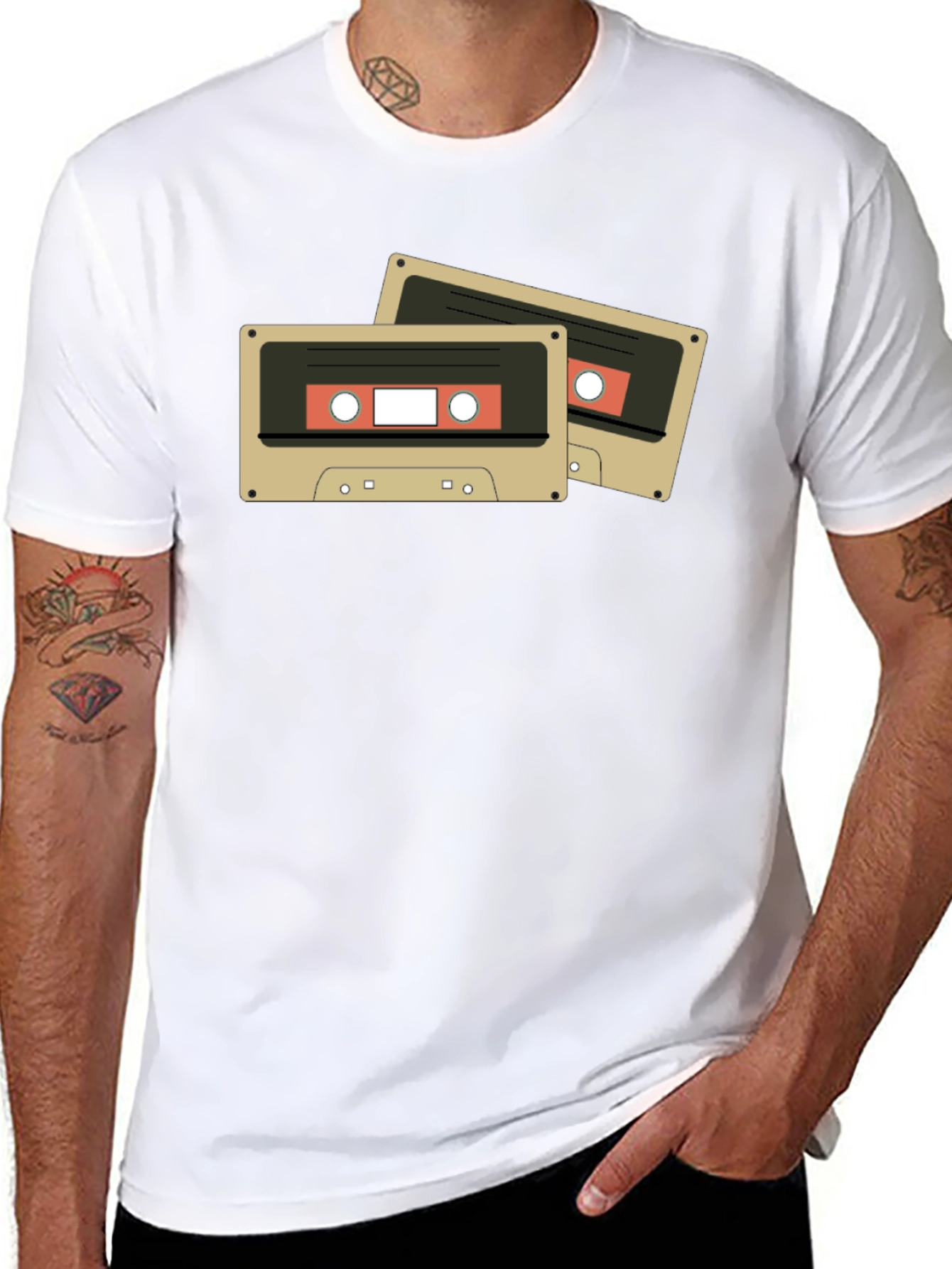 Retro Cassette Tape Graphic Tee - Black Cotton Blend