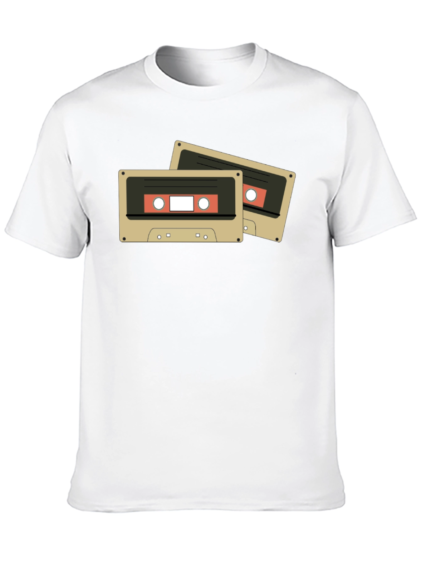 Retro Cassette Tape Graphic Tee - Black Cotton Blend