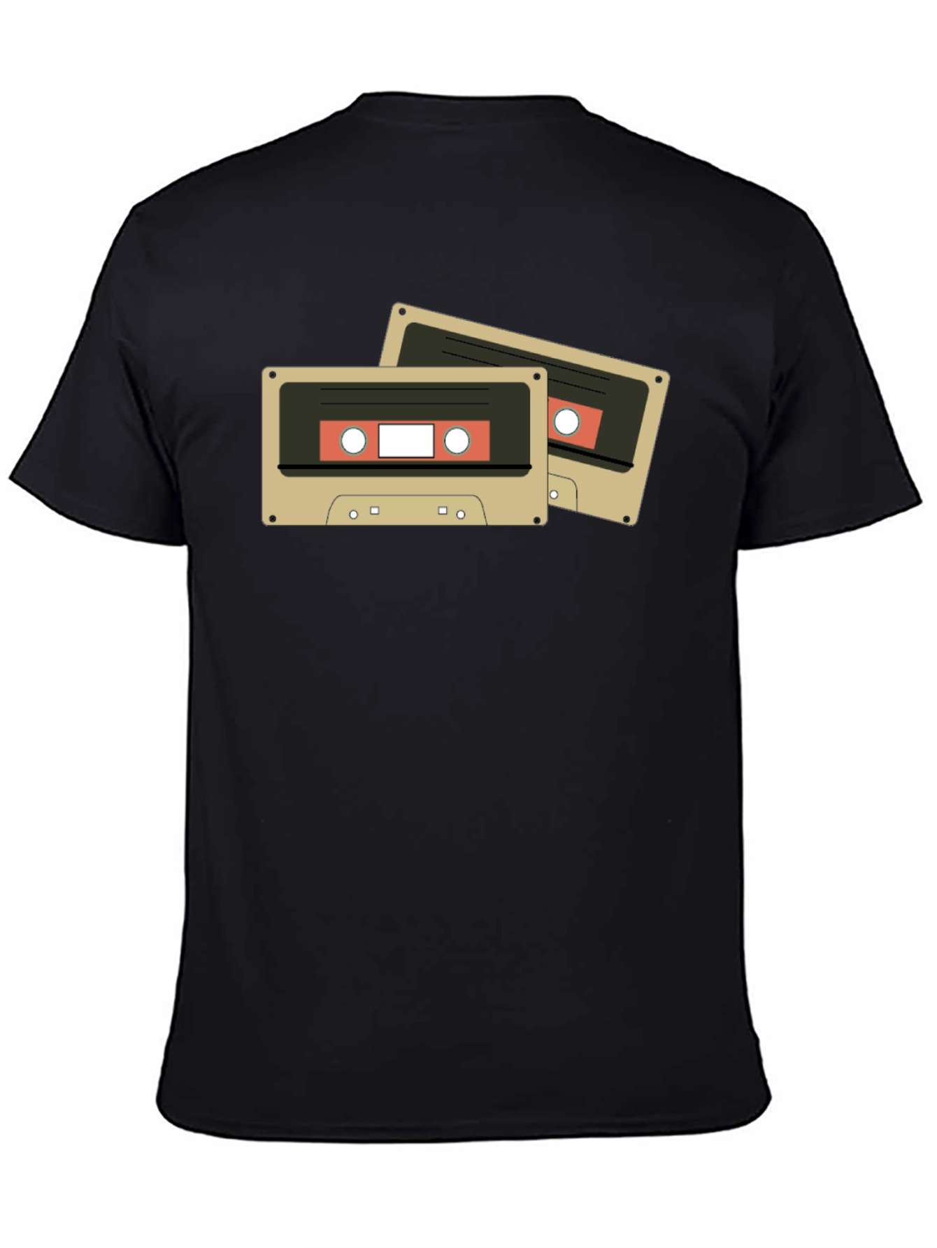 Retro Cassette Tape Graphic Tee - Black Cotton Blend