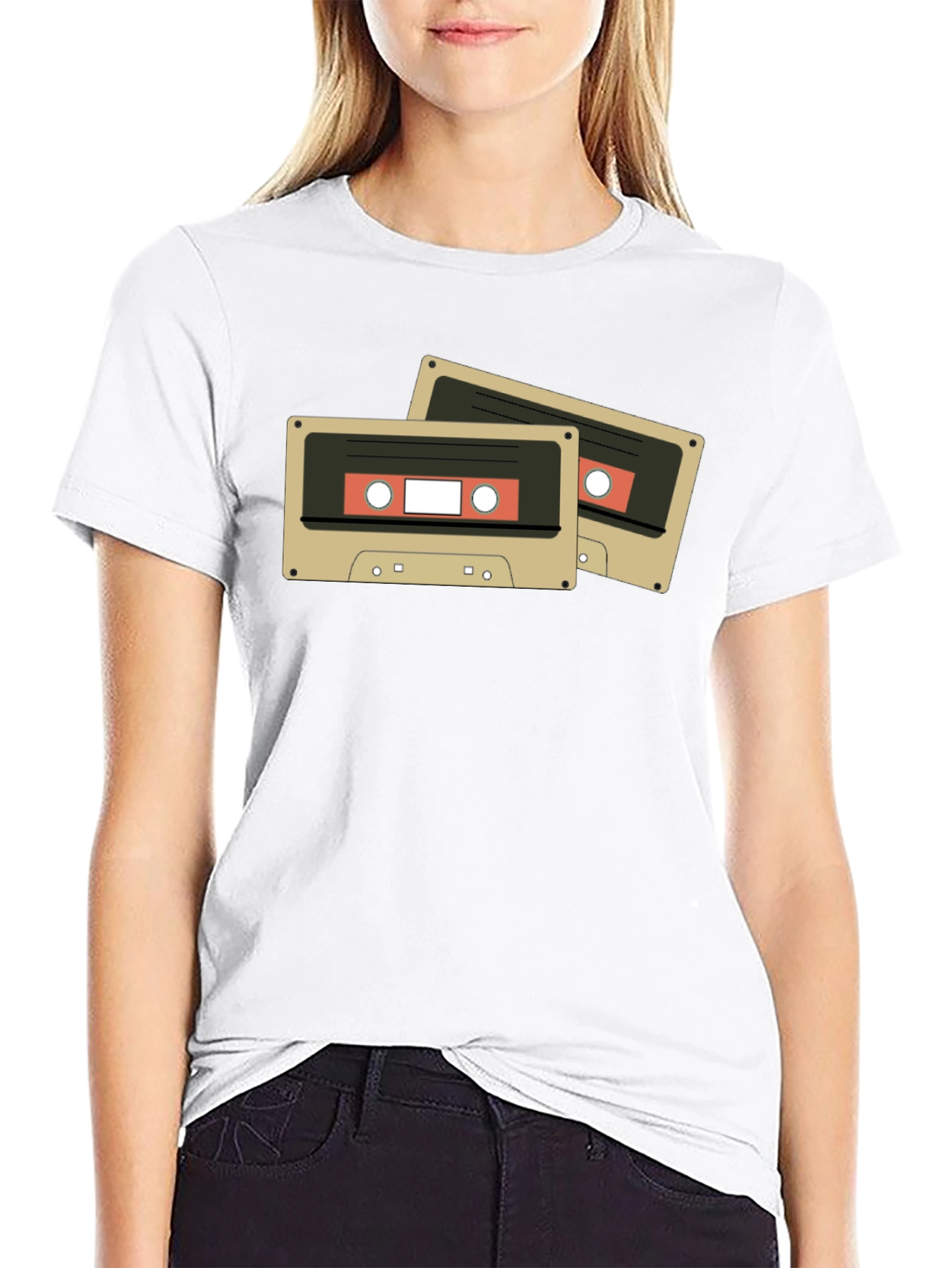 Retro Cassette Tape Graphic Tee - Black Cotton Blend